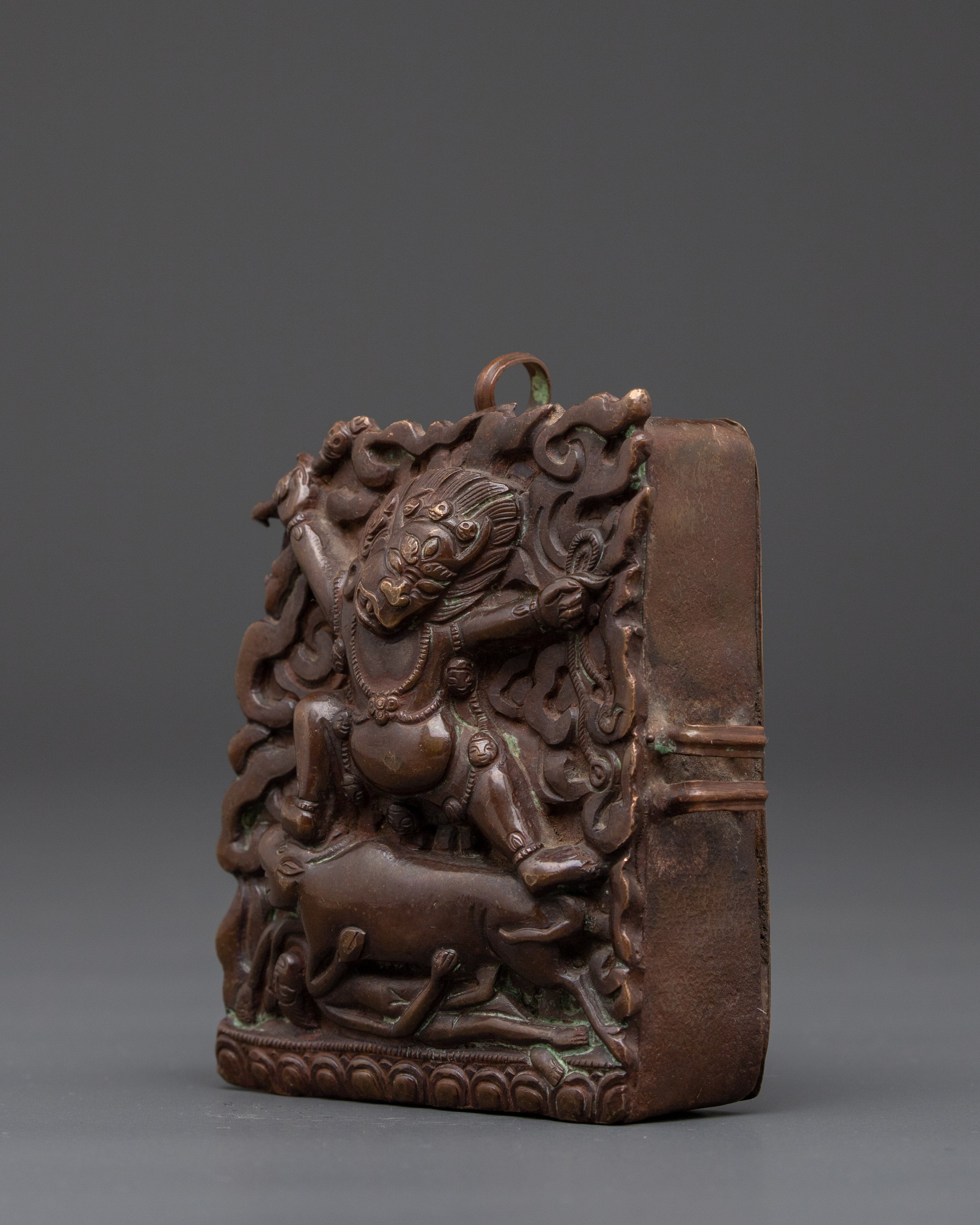Spiritual Yamantaka Buddhist Ghau Box | Handcrafted Oxidized Copper Shrine