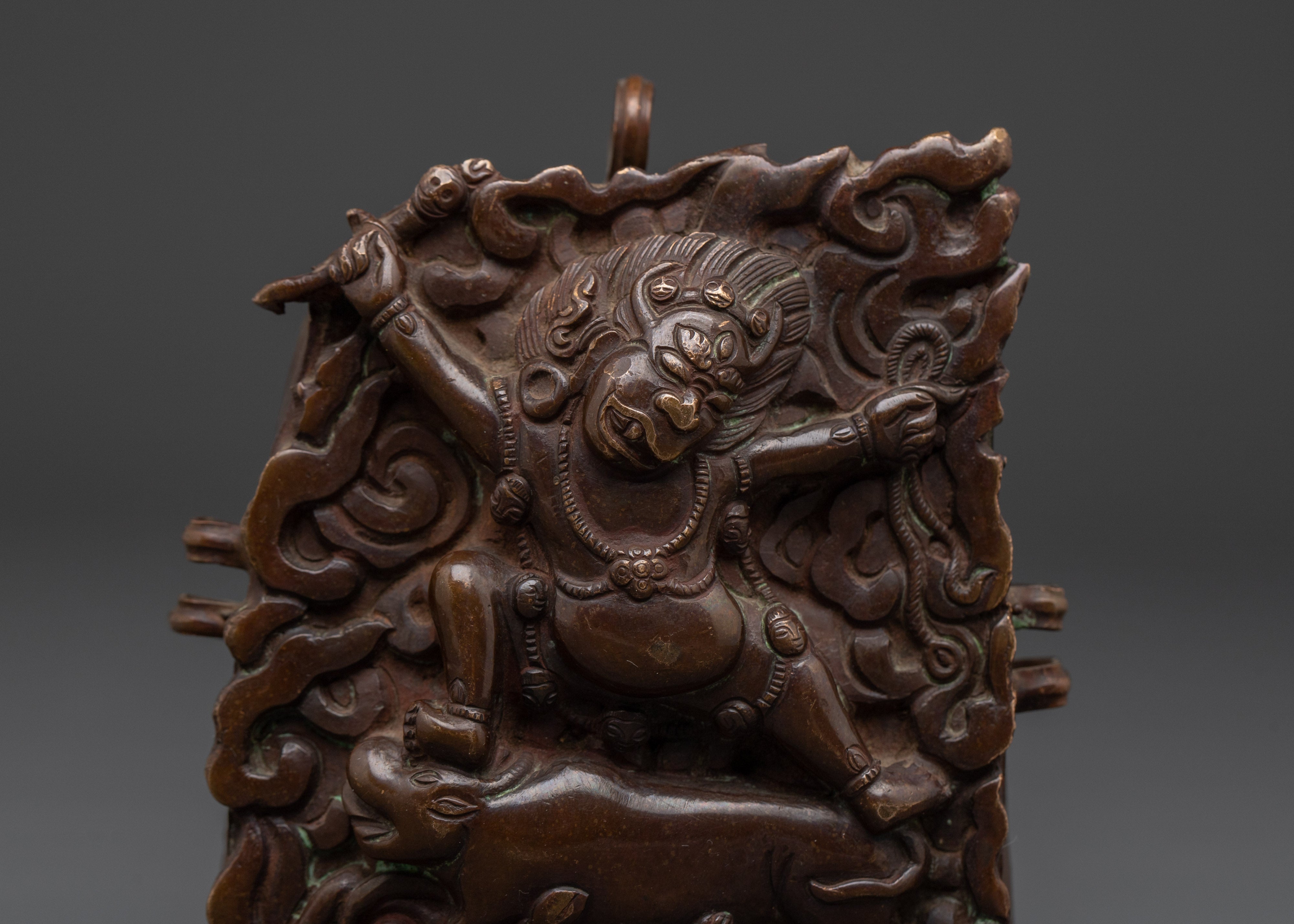 Spiritual Yamantaka Buddhist Ghau Box | Handcrafted Oxidized Copper Shrine