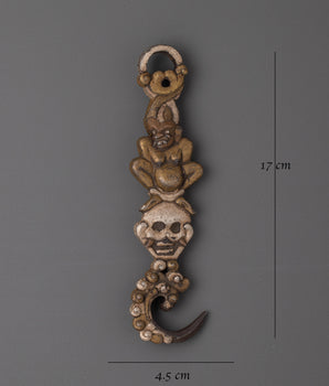 Handmade Decorative Carved Hook | Traditional Ankusha Iron Silver Inlaid Art