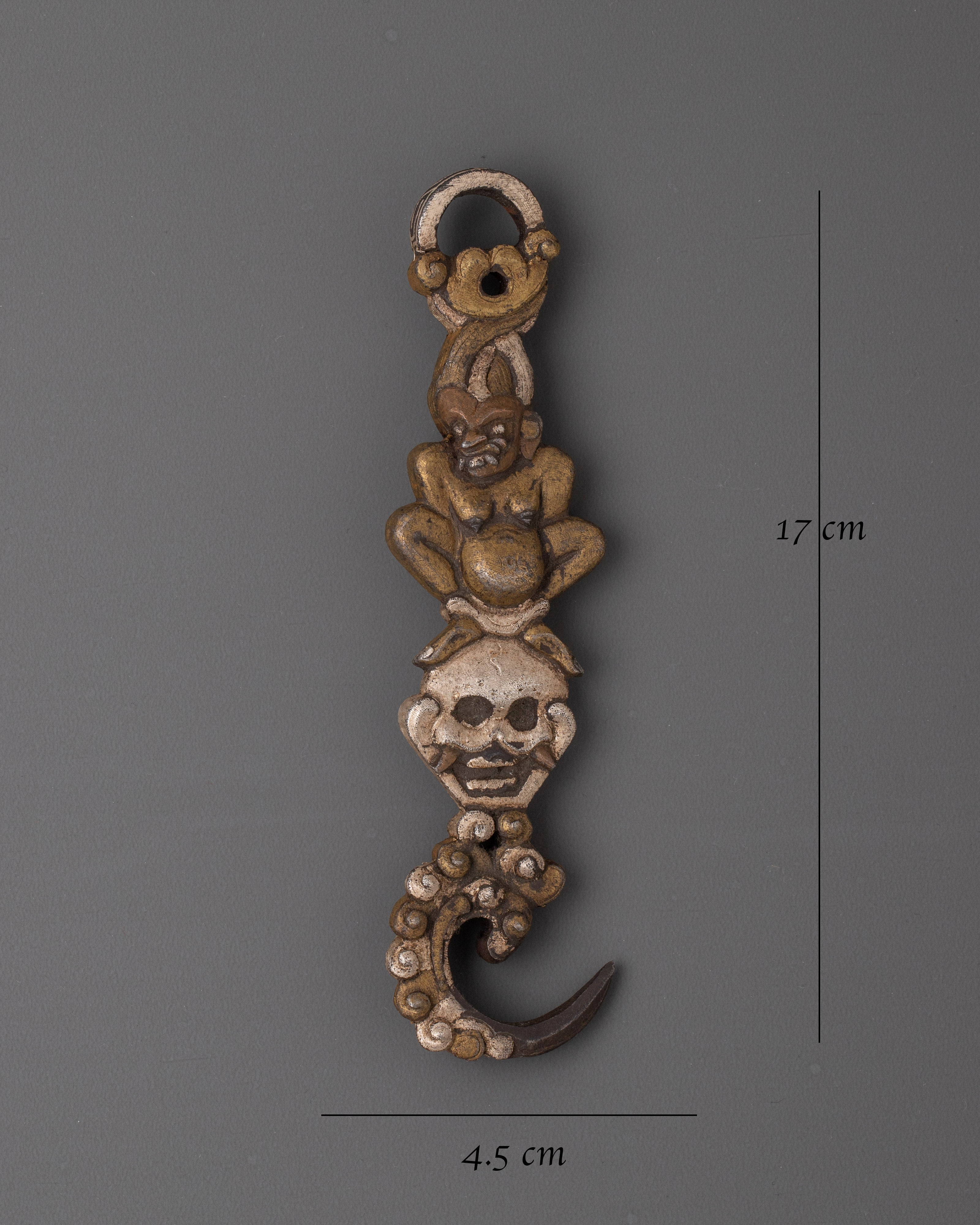 Handmade Decorative Carved Hook | Traditional Ankusha Iron Silver Inlaid Art