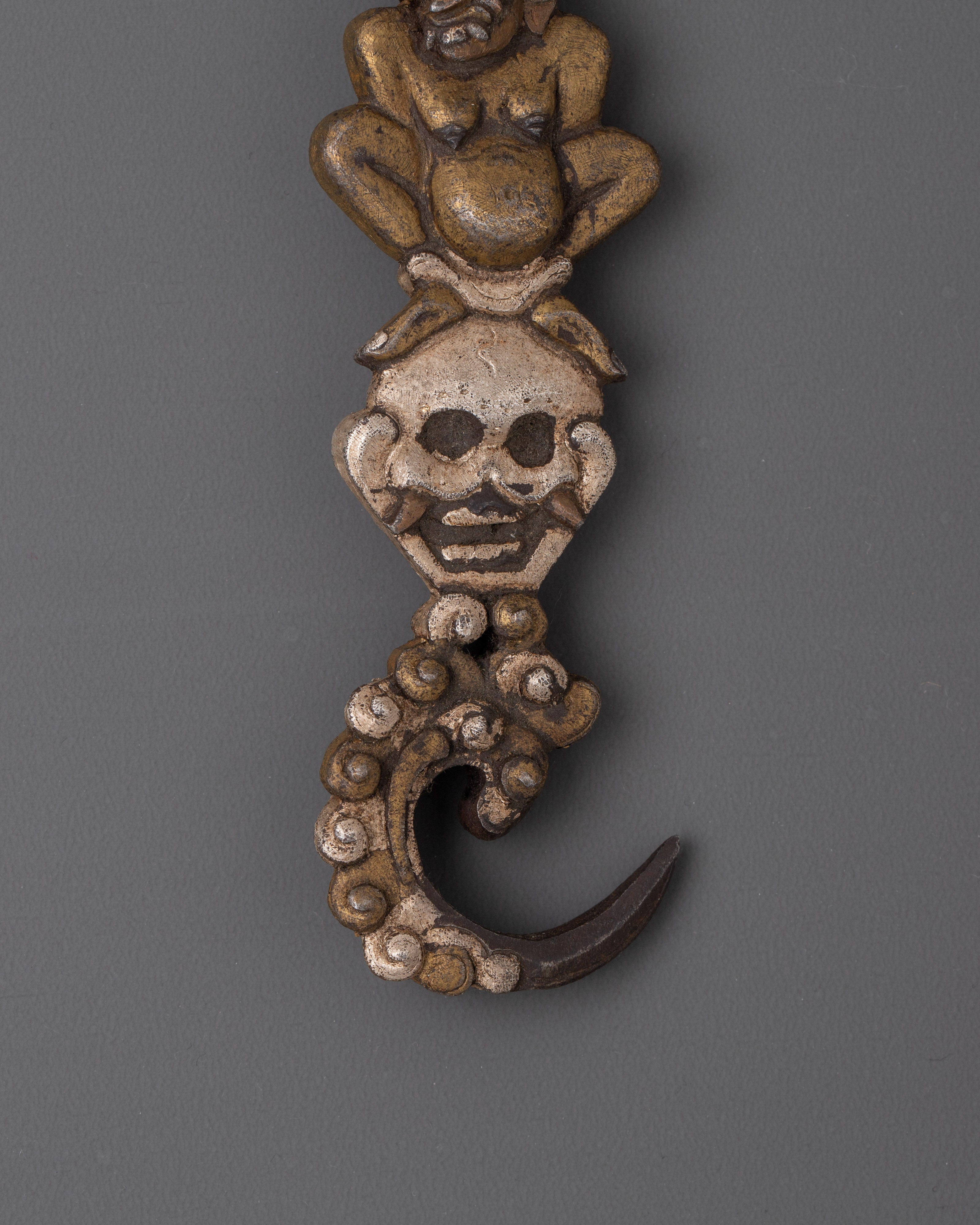Handmade Decorative Carved Hook | Traditional Ankusha Iron Silver Inlaid Art