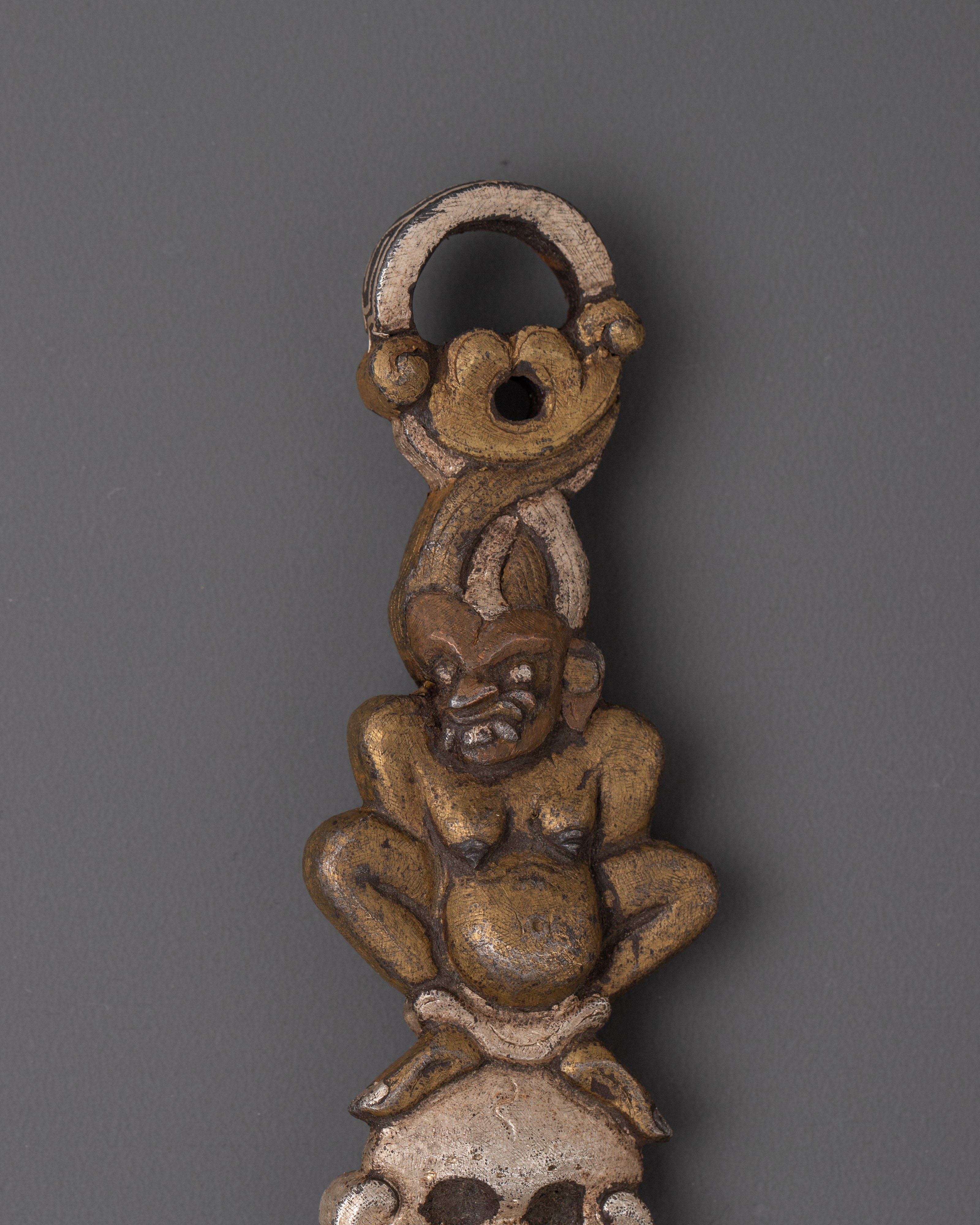 Handmade Decorative Carved Hook | Traditional Ankusha Iron Silver Inlaid Art