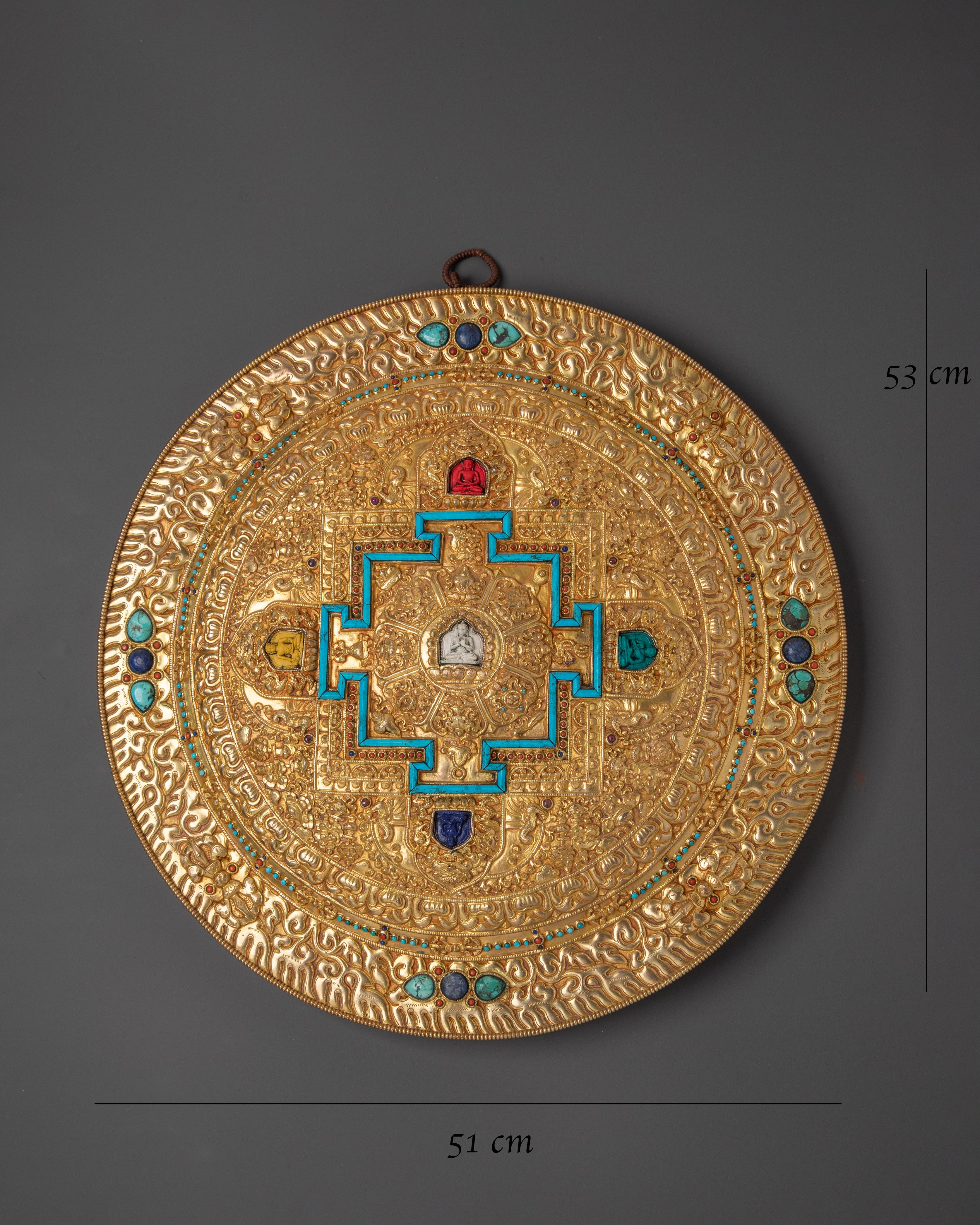 Pancha Buddha Mandala Wall Art with Turquoise | Mandala Wall Hanging