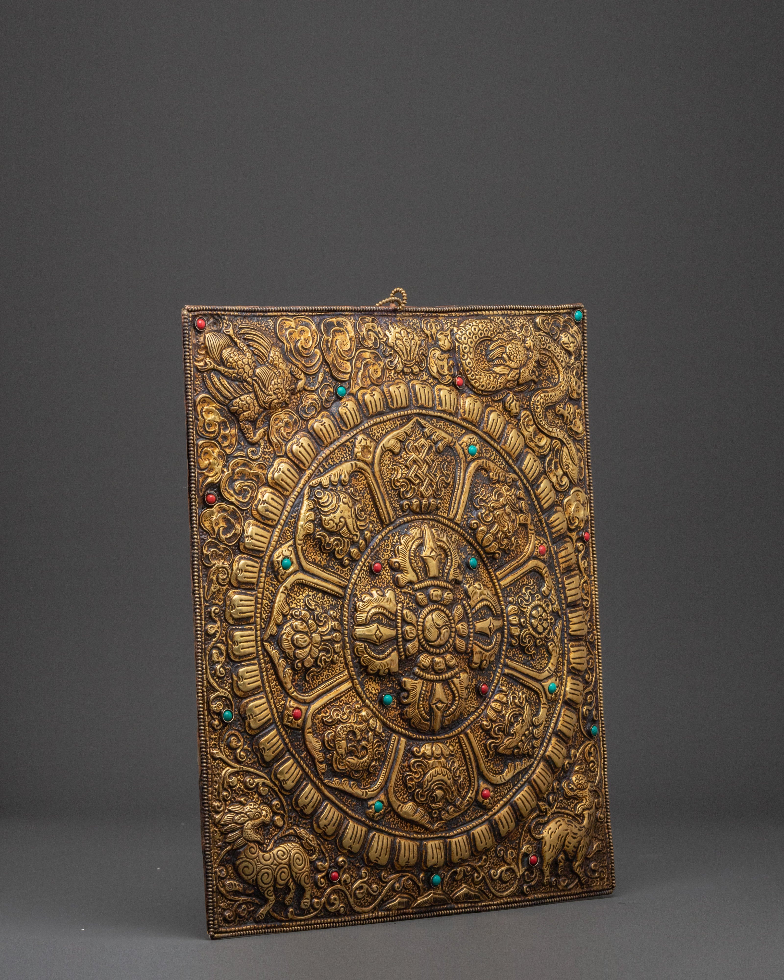 Sacred Tibetan Vishwo Vajra Metal Thangka | Buddhist Spiritual Wall Hanging