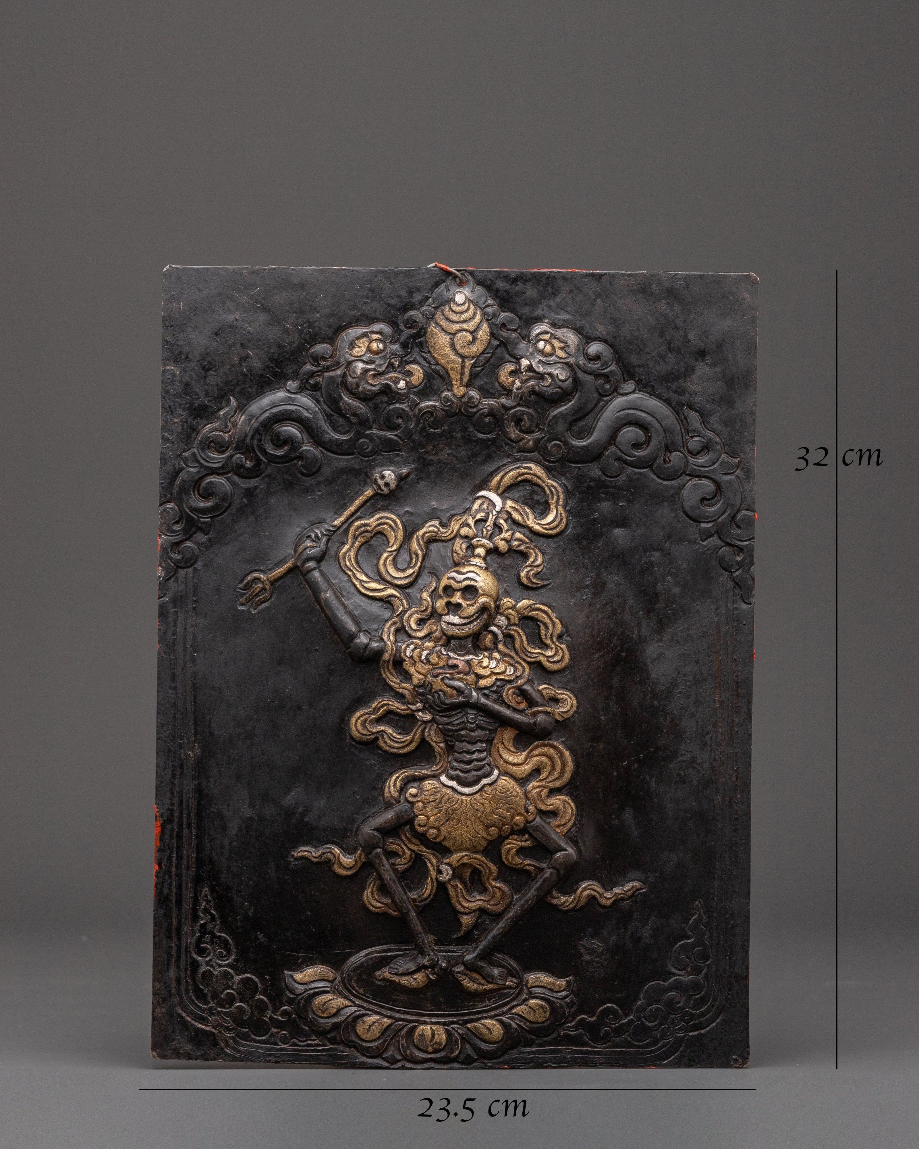 Spiritual Buddhist Wrathful Protector Wall Hanging | Tibetan Iron Silver Brass Religious Art