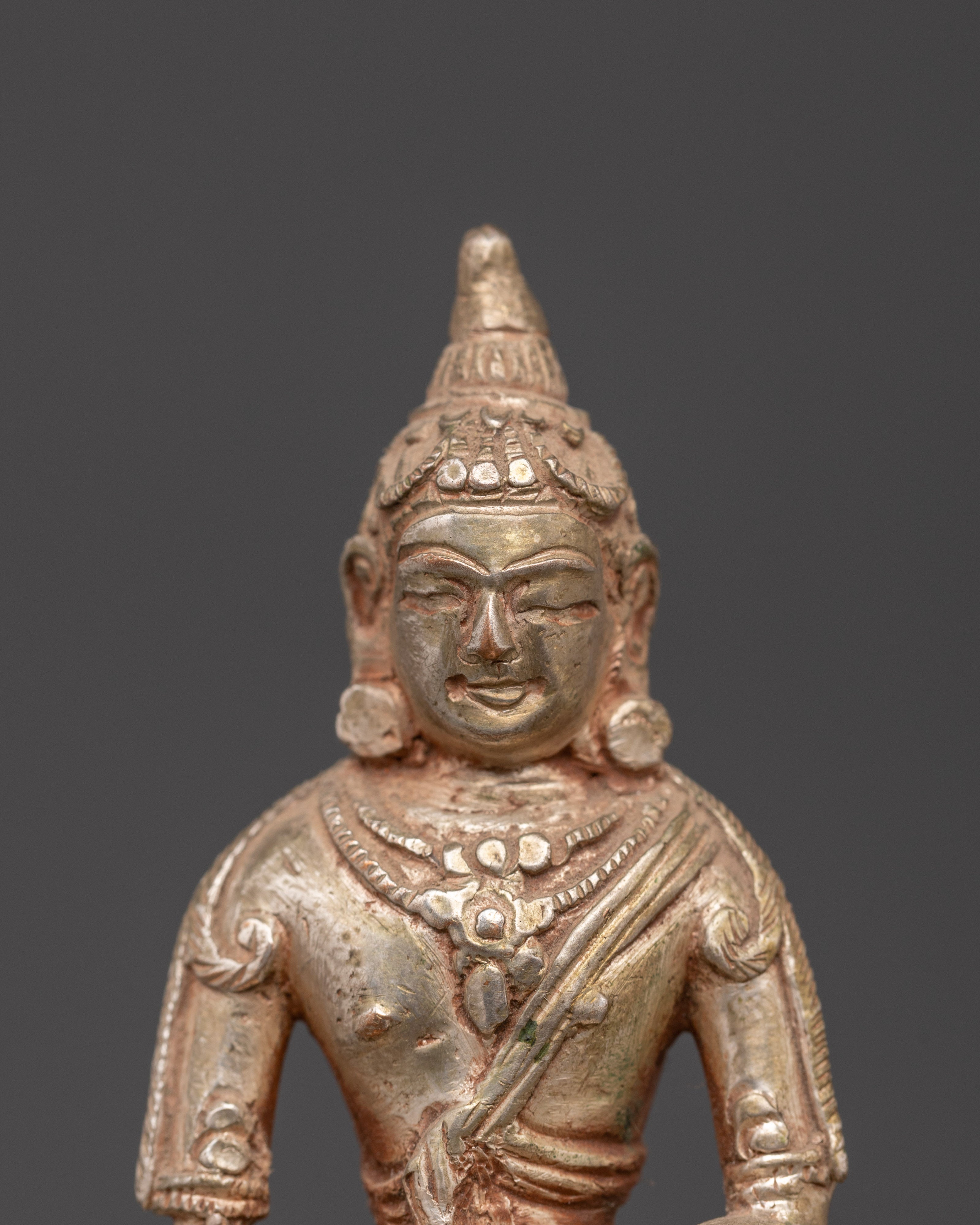 Sacred Pure Land Amitabha Buddha Statue | Silver Plated Buddhist Sculpture