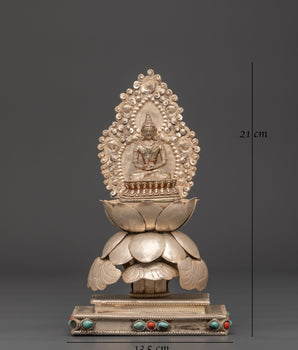 Sacred Pure Land Amitabha Buddha Statue | Silver Plated Buddhist Sculpture