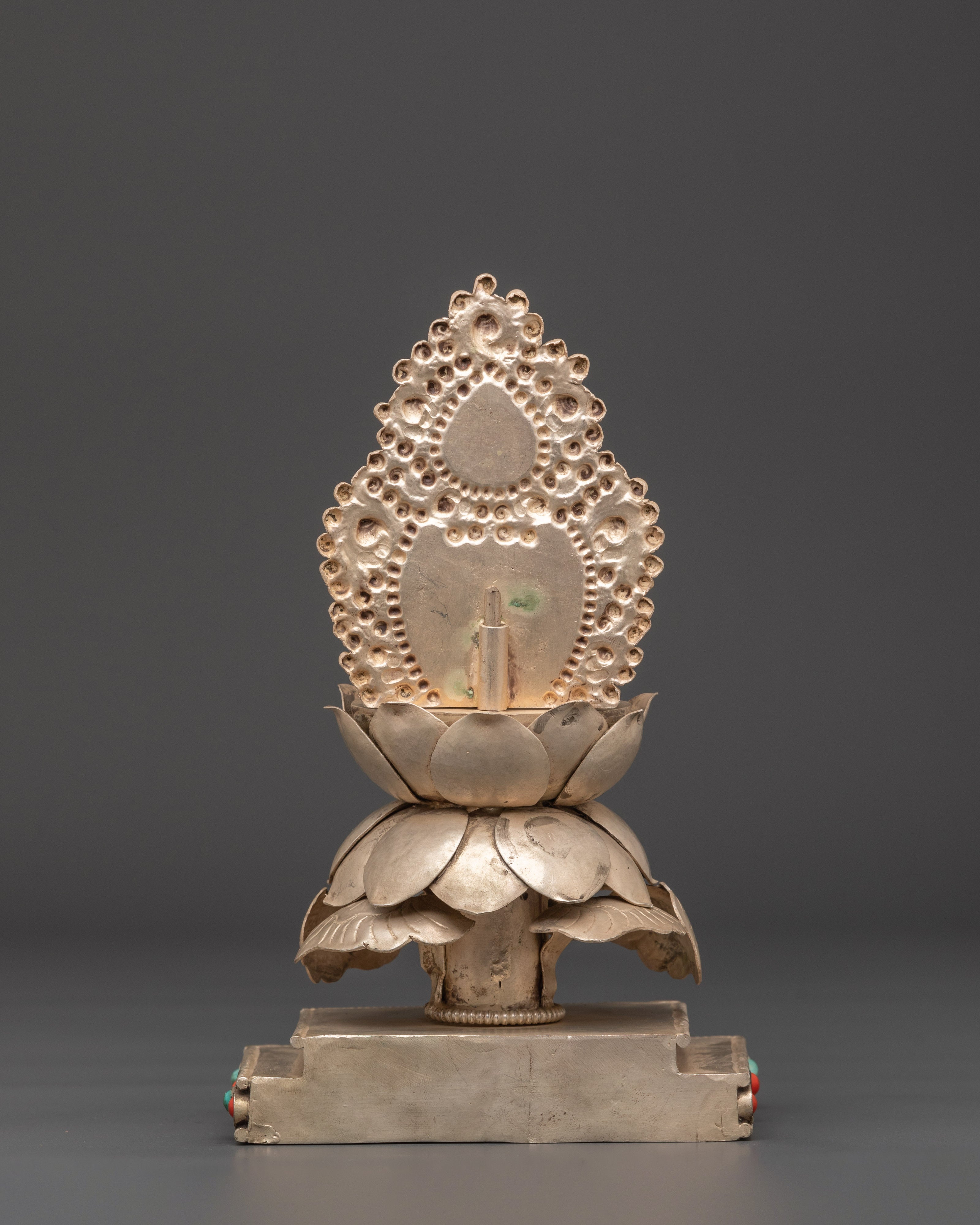 Sacred Pure Land Amitabha Buddha Statue | Silver Plated Buddhist Sculpture