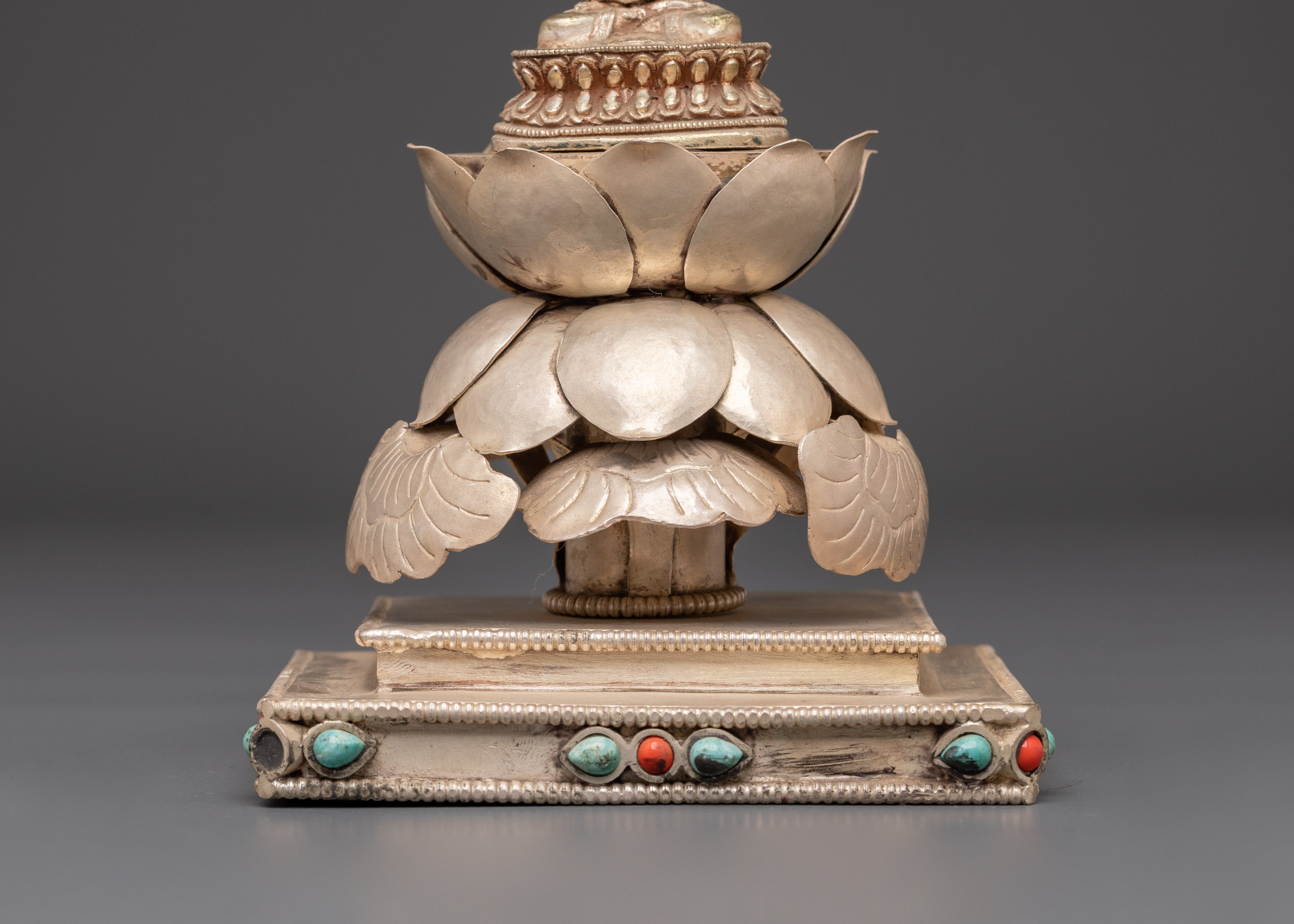 Sacred Pure Land Amitabha Buddha Statue | Silver Plated Buddhist Sculpture