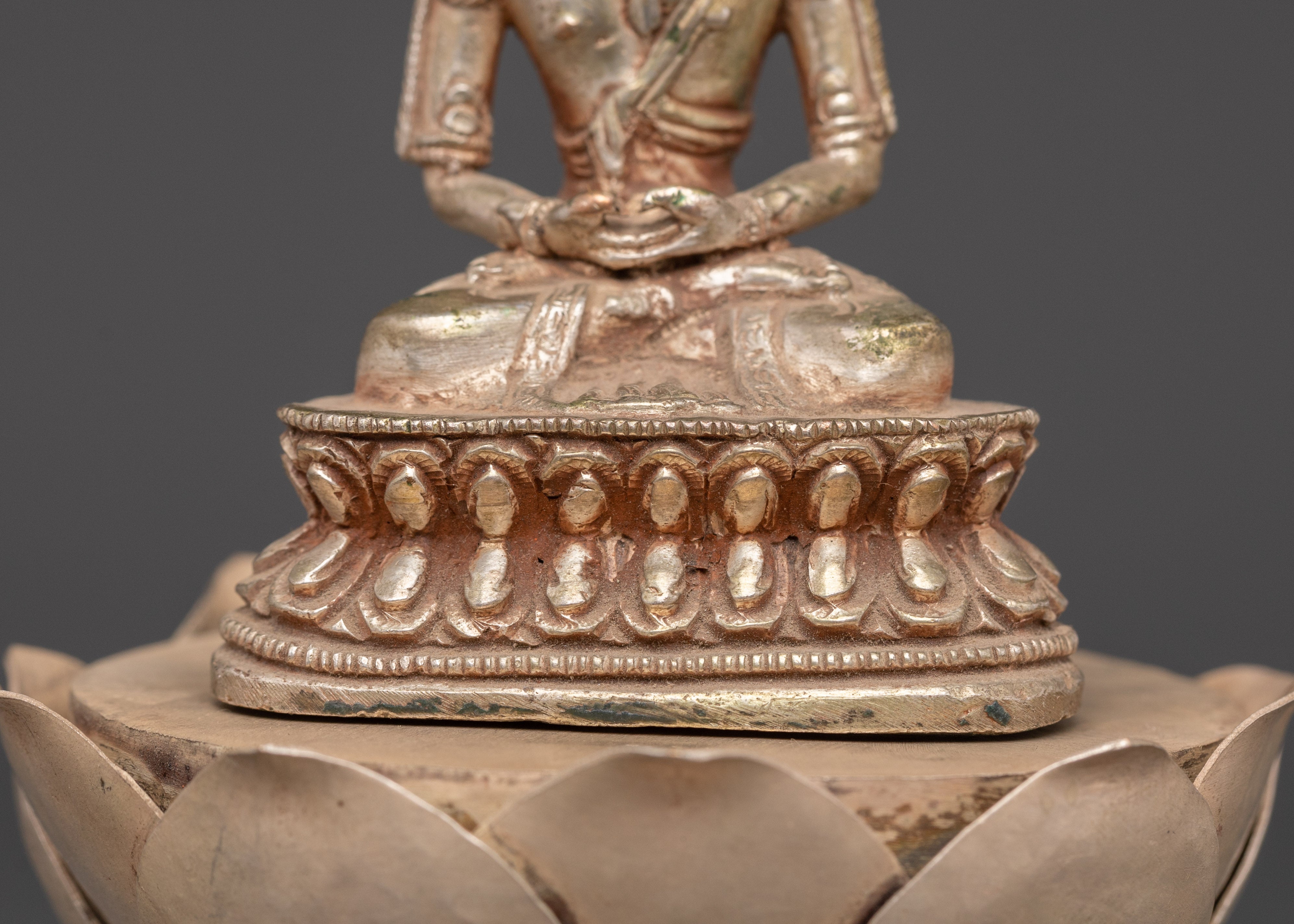 Sacred Pure Land Amitabha Buddha Statue | Silver Plated Buddhist Sculpture