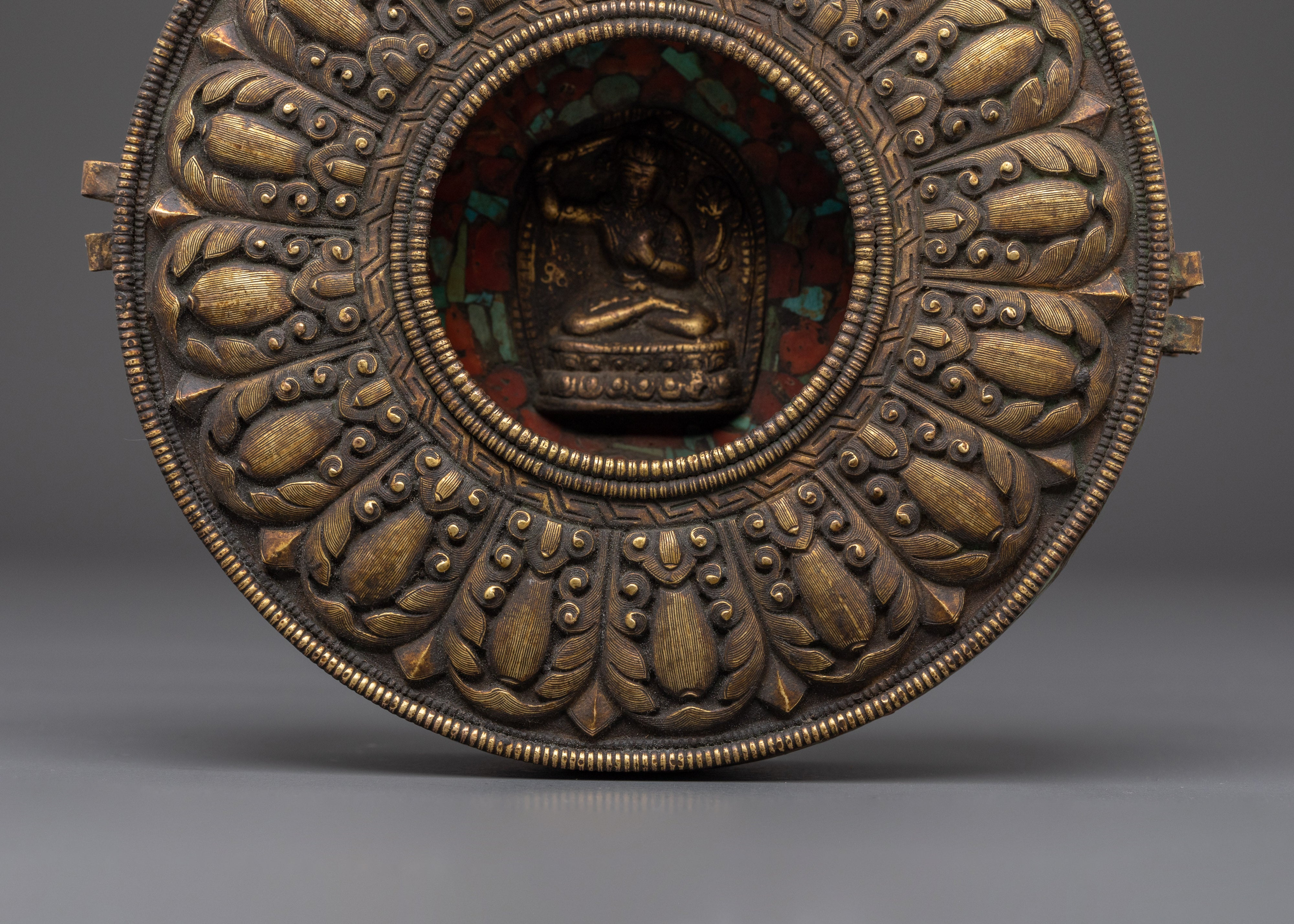 Sacred Meditation Deity Ghau Box | Buddhist Prayer Box Lotus Manjushri Altar Decor