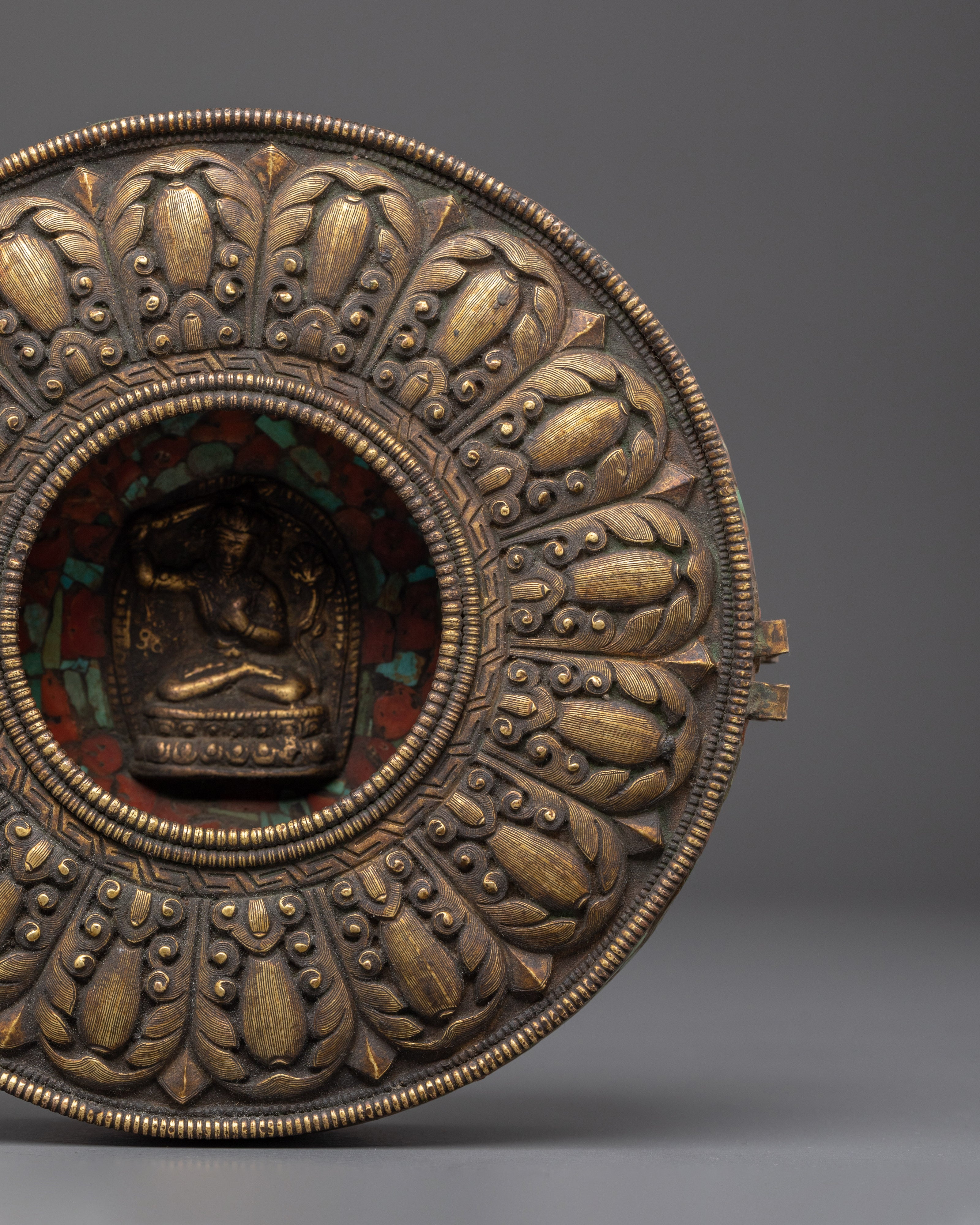 Sacred Meditation Deity Ghau Box | Buddhist Prayer Box Lotus Manjushri Altar Decor