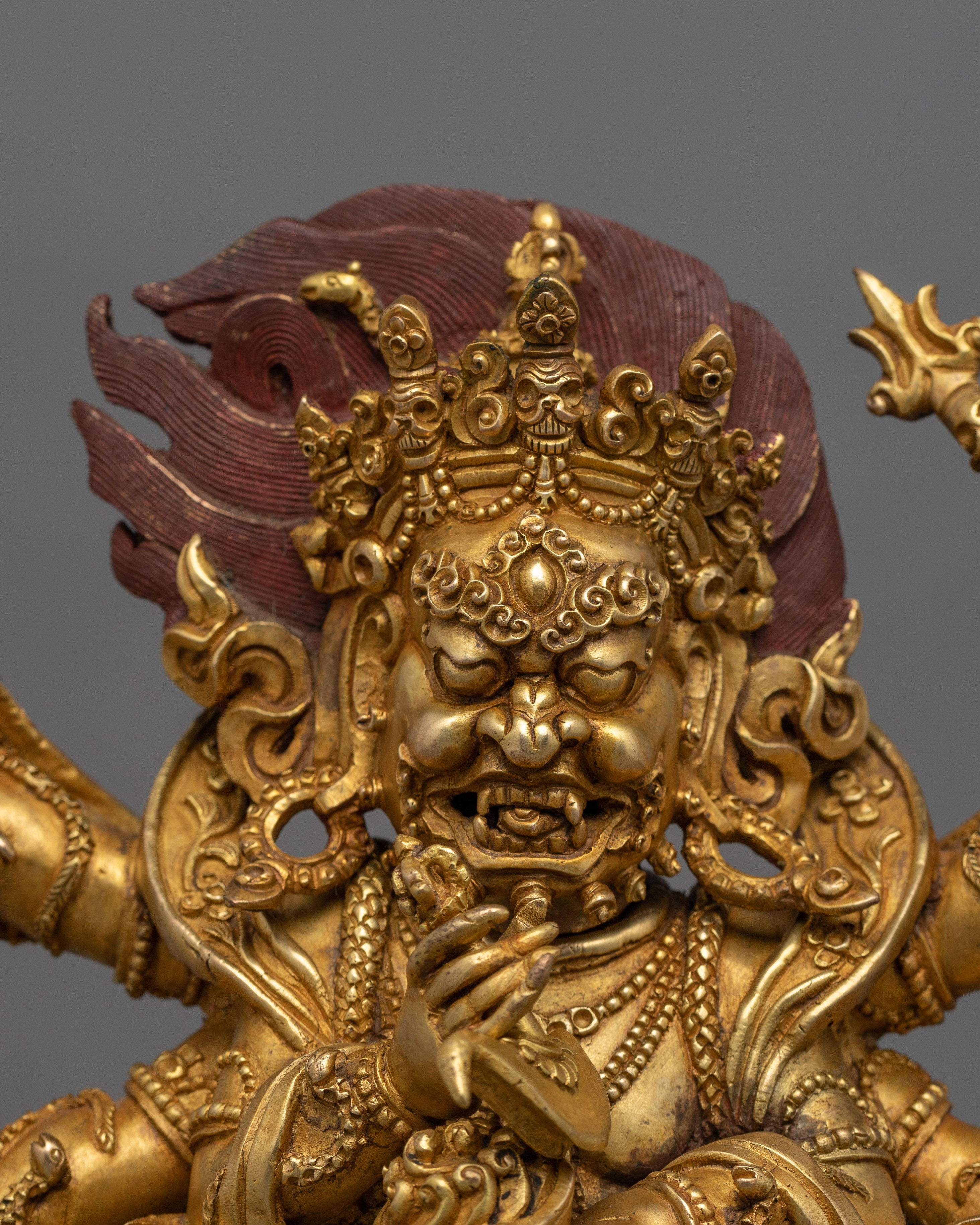 Wrathful Six-Armed Mahakala Sculpture | Spiritual Protector of Dharma