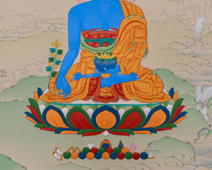 Lapis Lazuli Medicine Buddha Thangka | Healing and Compassion Through Sacred Art