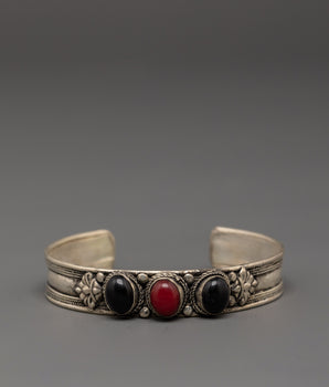 White Metal Bracelet with Artificial Stones