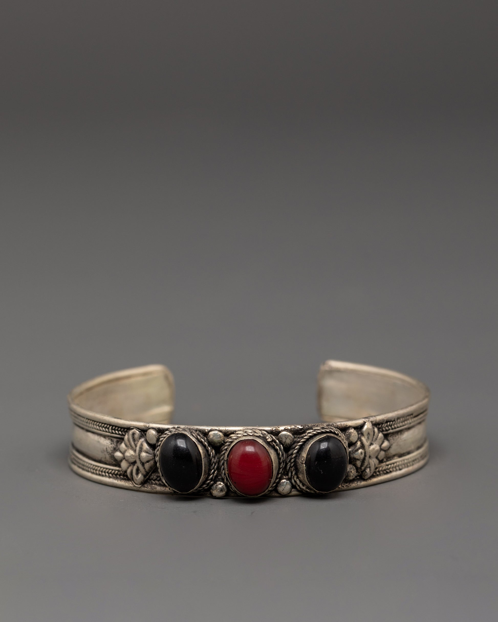 White Metal Bracelet with Artificial Stones