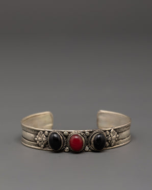 White Metal Bracelet with Artificial Stones