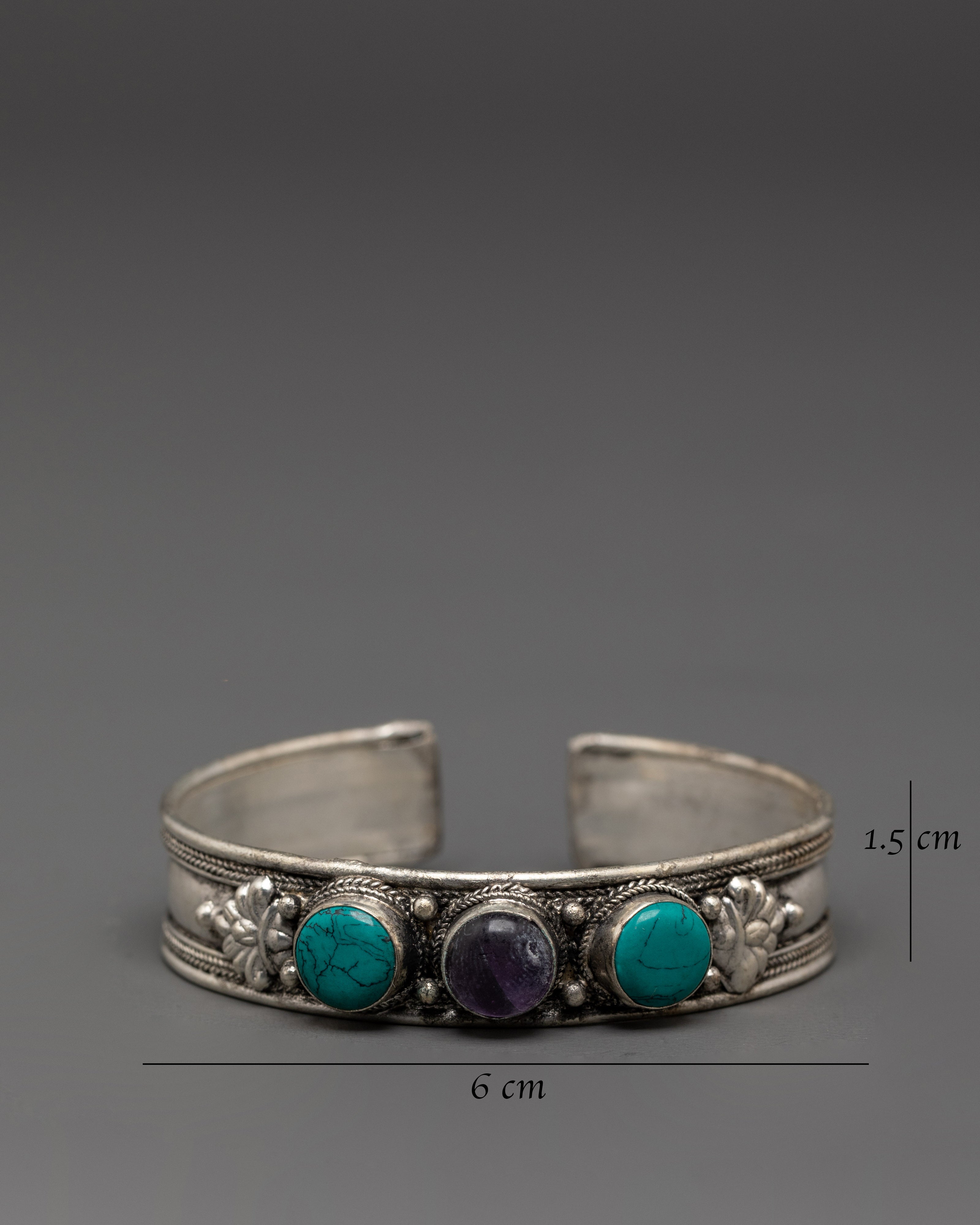 Tibetan Style Gemstone Bracelet | Turquoise Amethyst Cuff