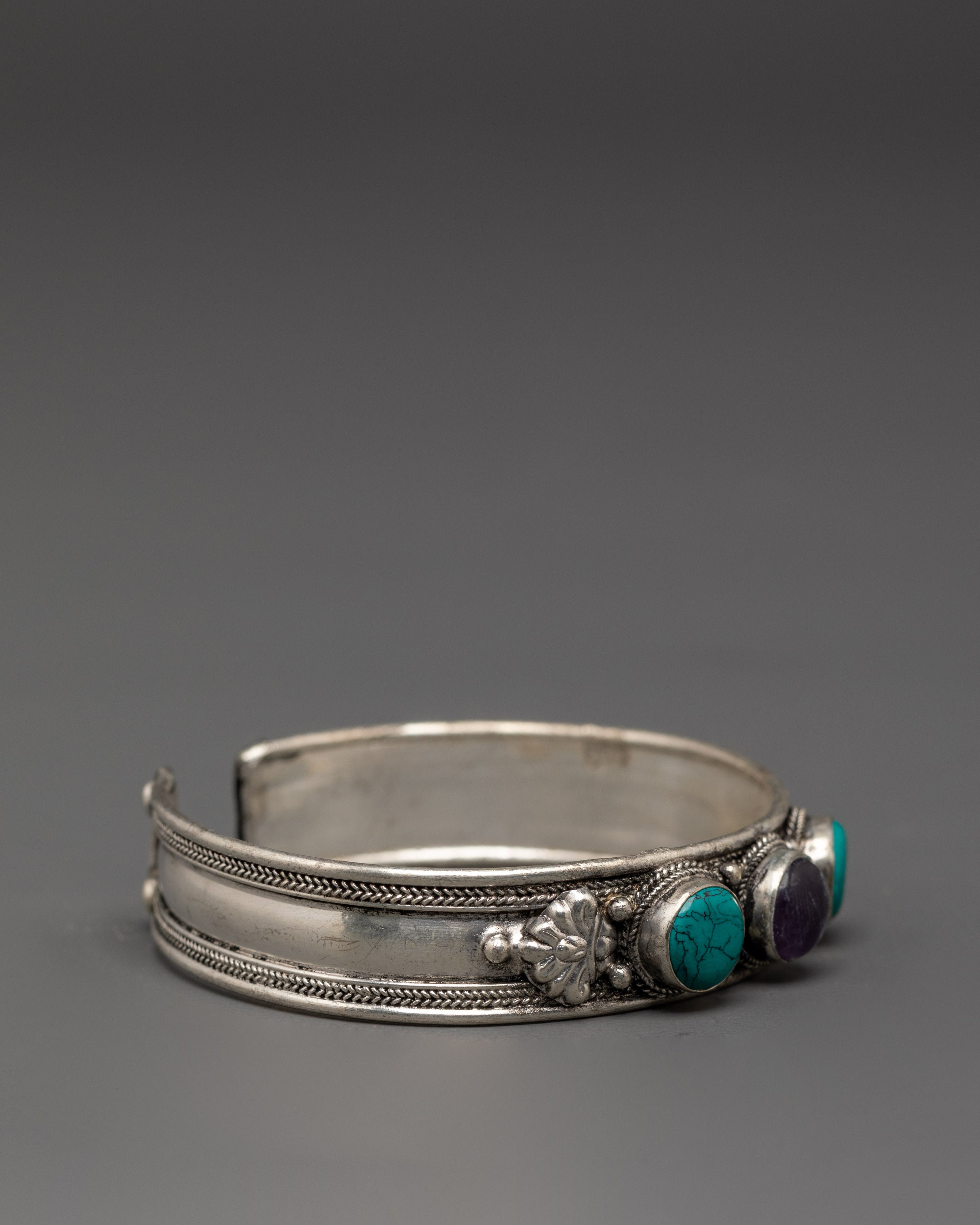 Tibetan Style Gemstone Bracelet | Turquoise Amethyst Cuff