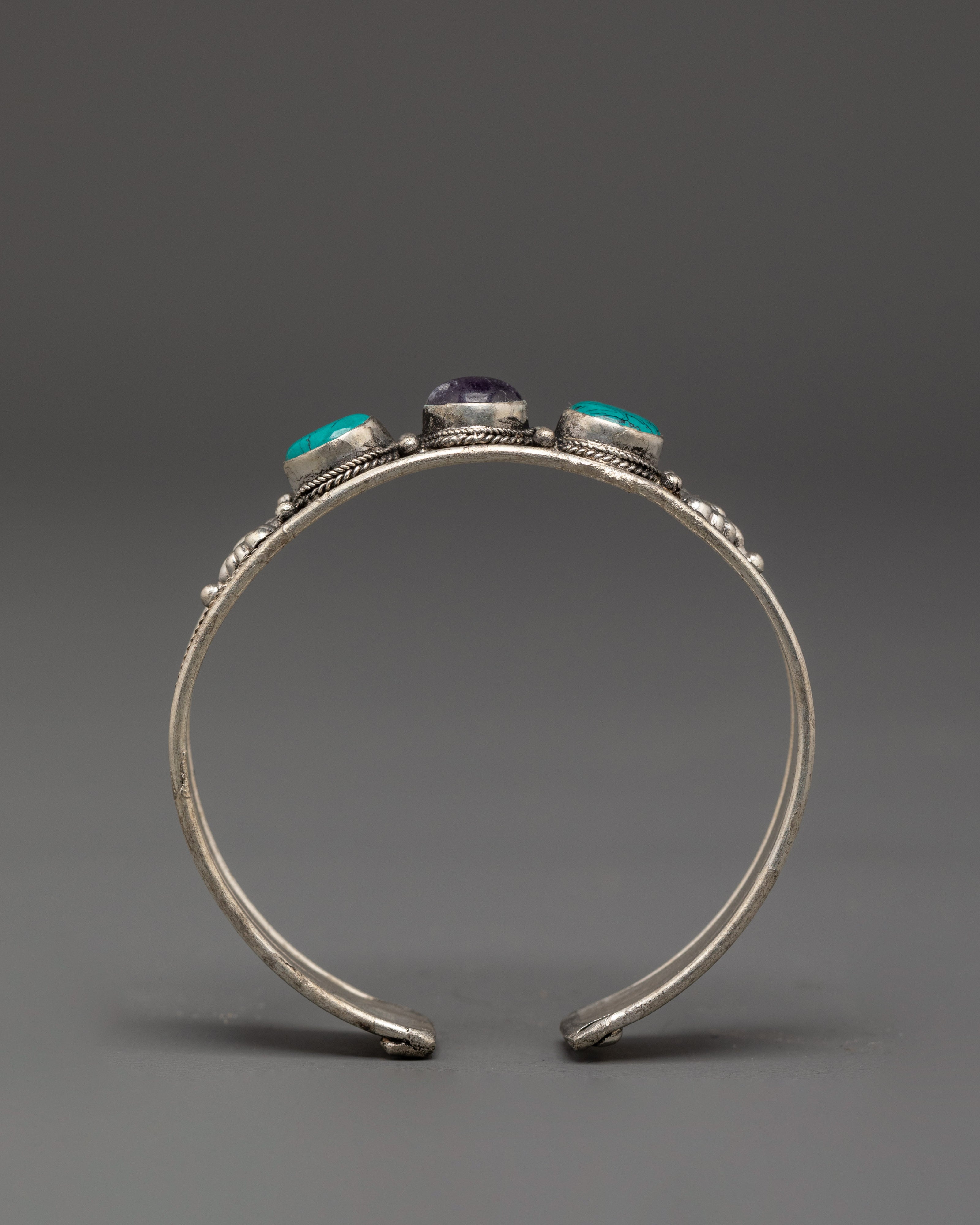 Tibetan Style Gemstone Bracelet | Turquoise Amethyst Cuff