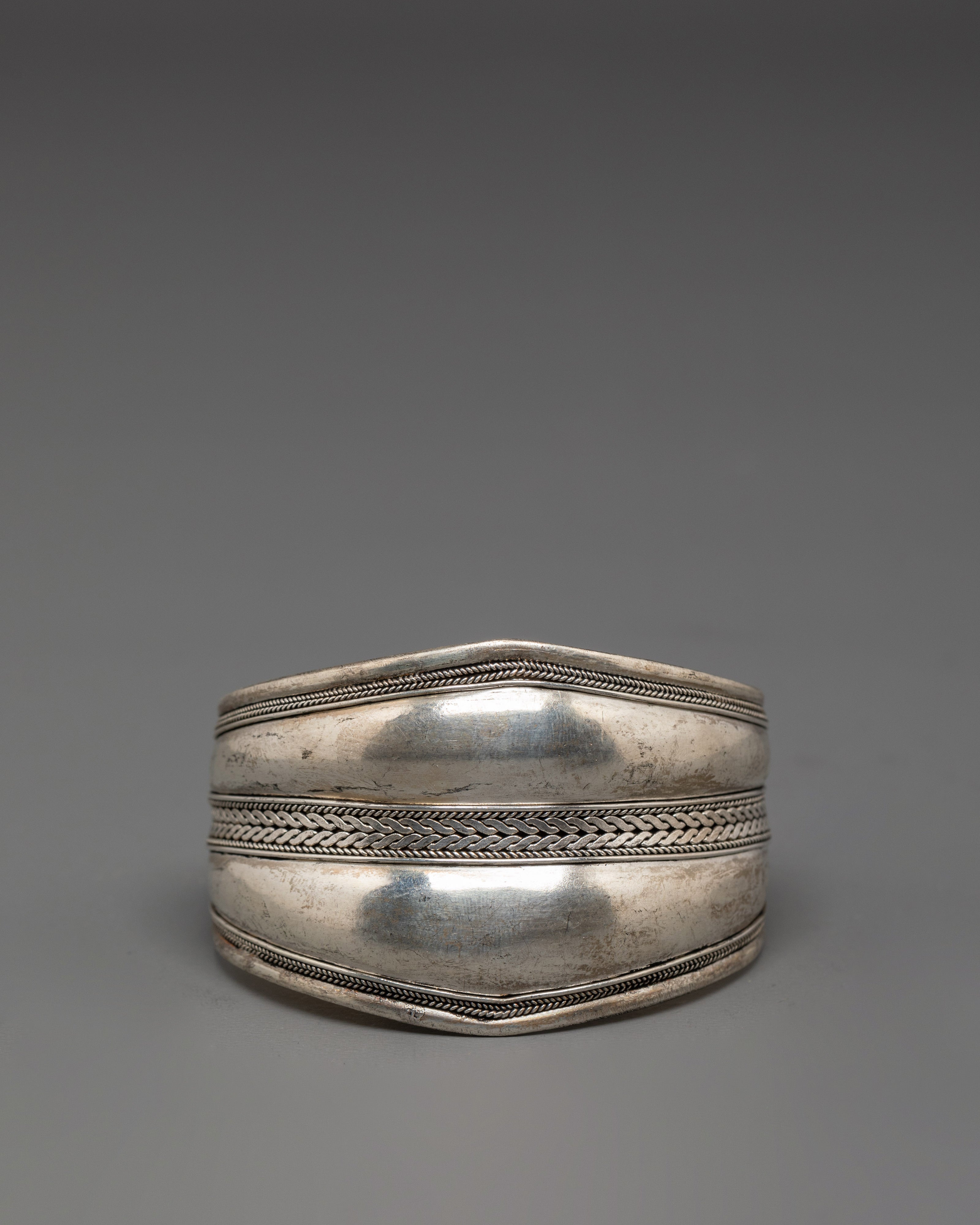 Engraved Tibetan Cuff Bracelet | White Metal Jewelry