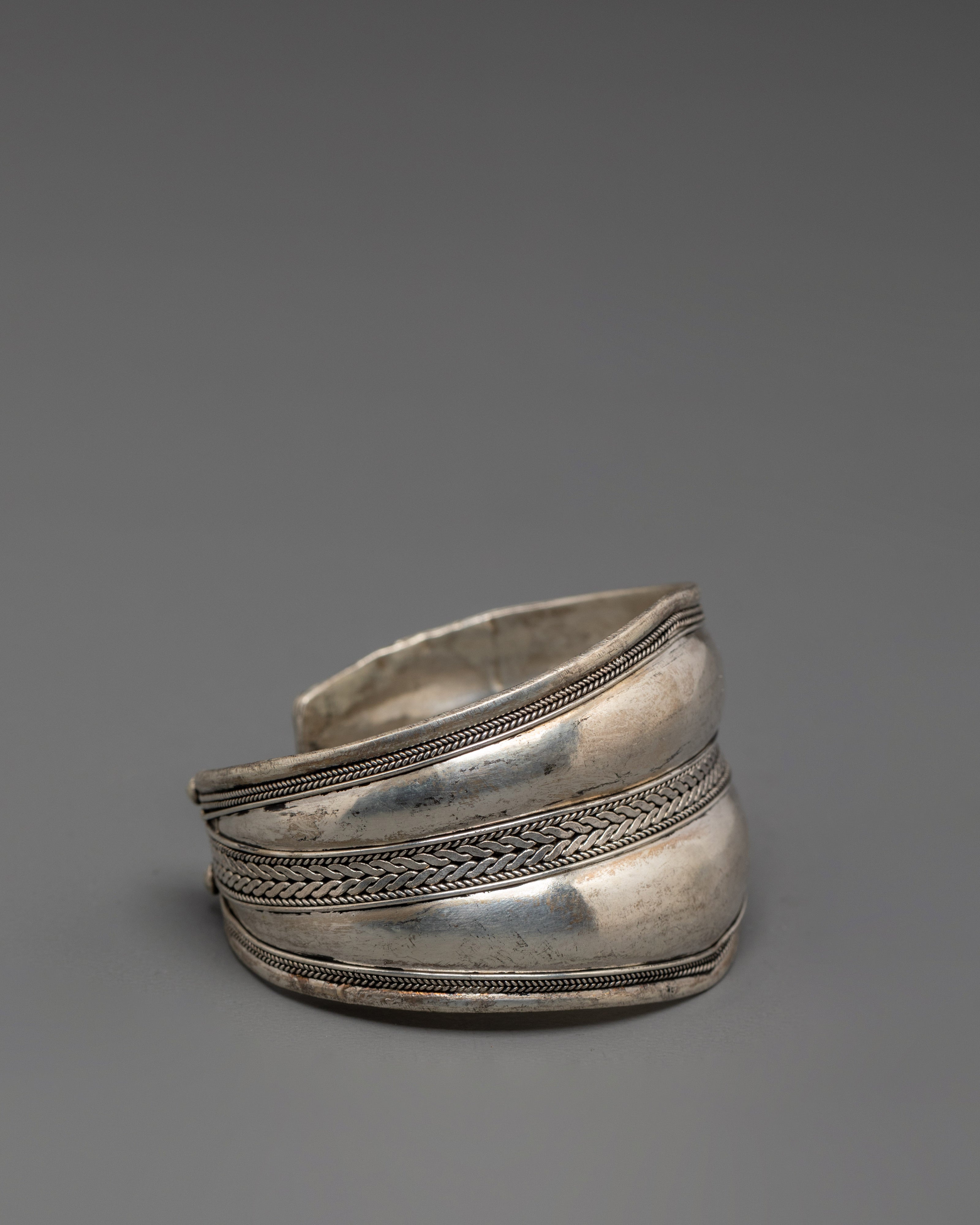 Engraved Tibetan Cuff Bracelet | White Metal Jewelry