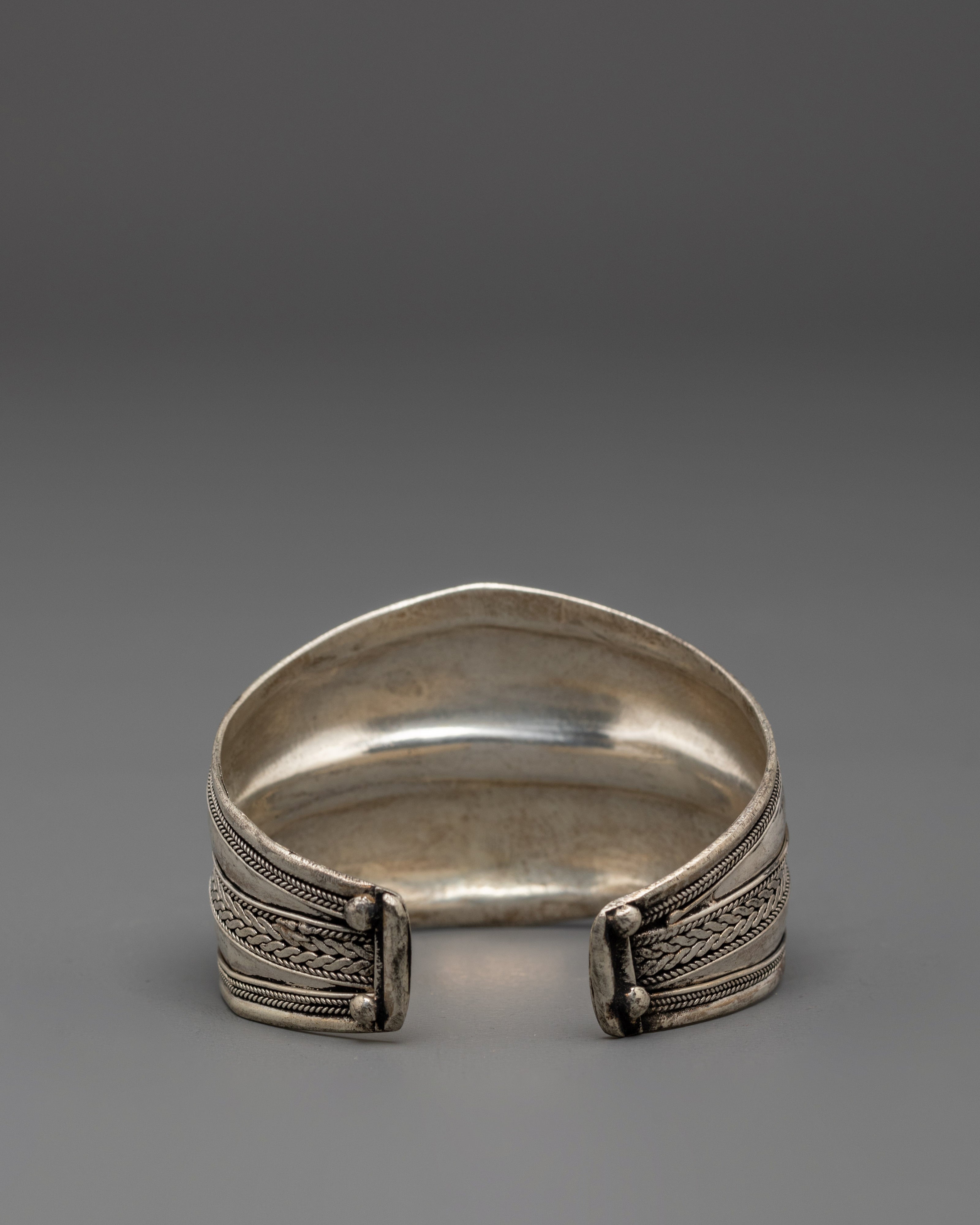 Engraved Tibetan Cuff Bracelet | White Metal Jewelry