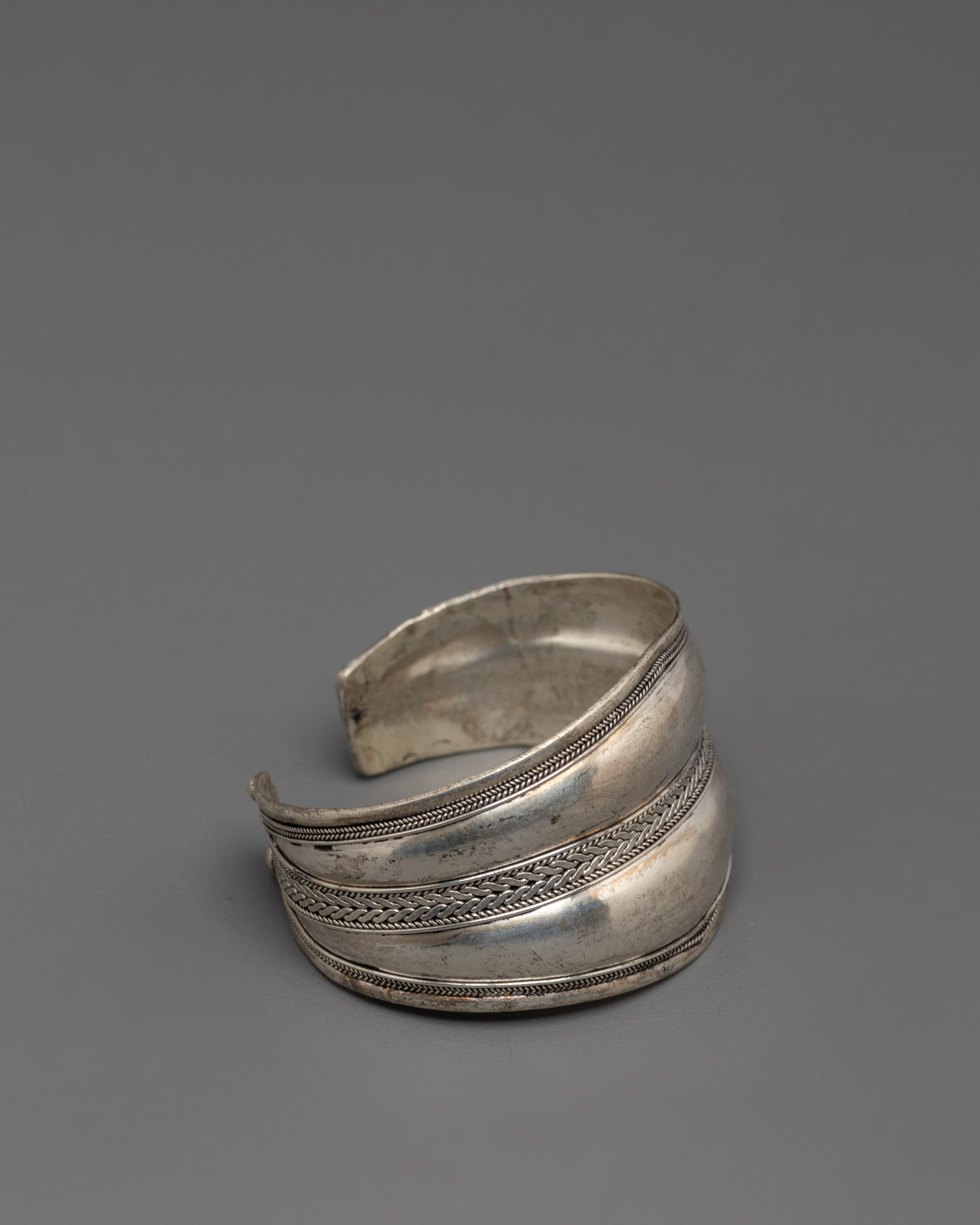 Engraved Tibetan Cuff Bracelet | White Metal Jewelry