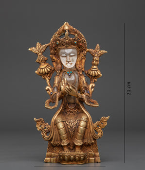 Future Buddha Maitreya Statue | Gold Plated Copper Sculpture with Crystal & Turquoise