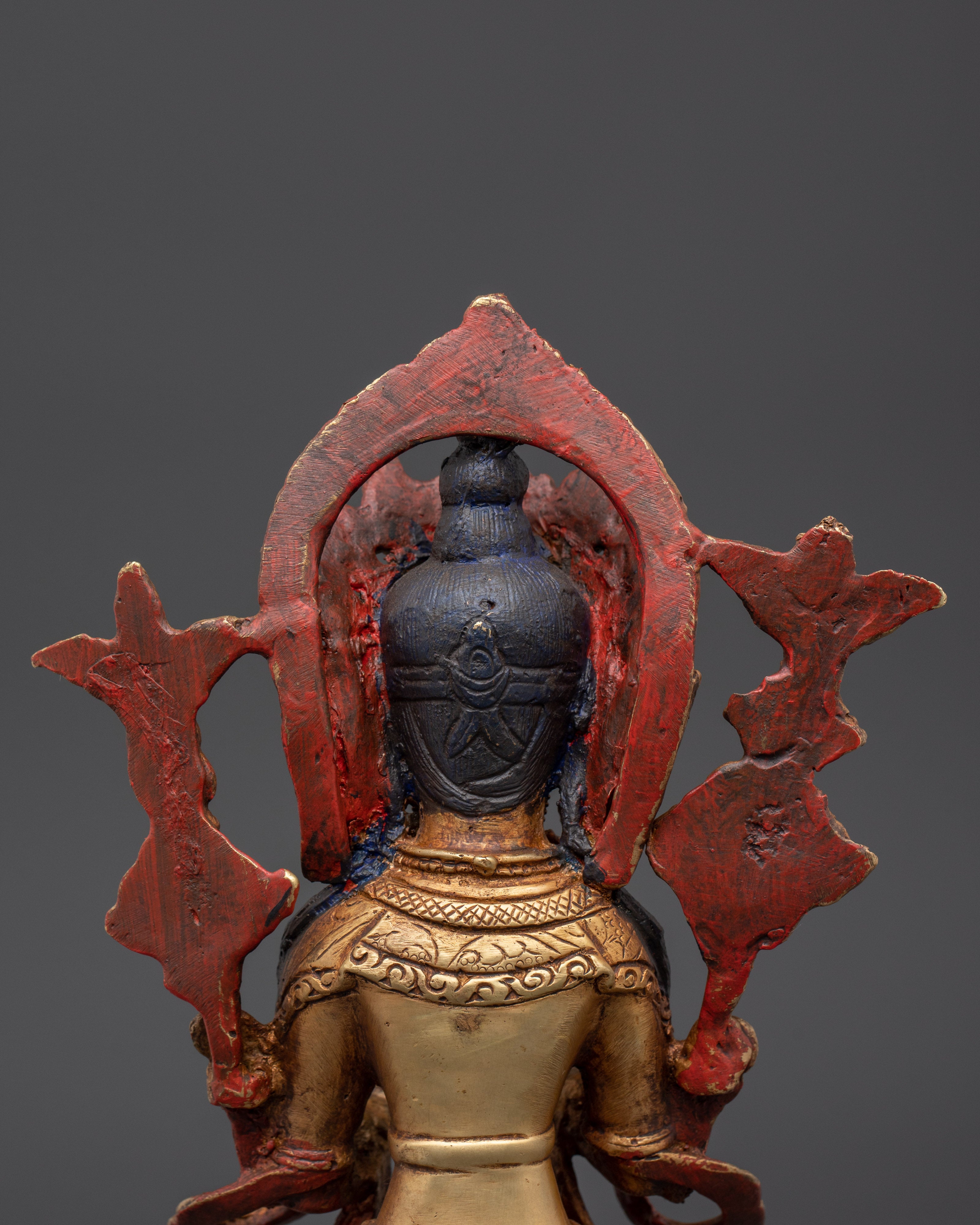 Future Buddha Maitreya Statue | Gold Plated Copper Sculpture with Crystal & Turquoise