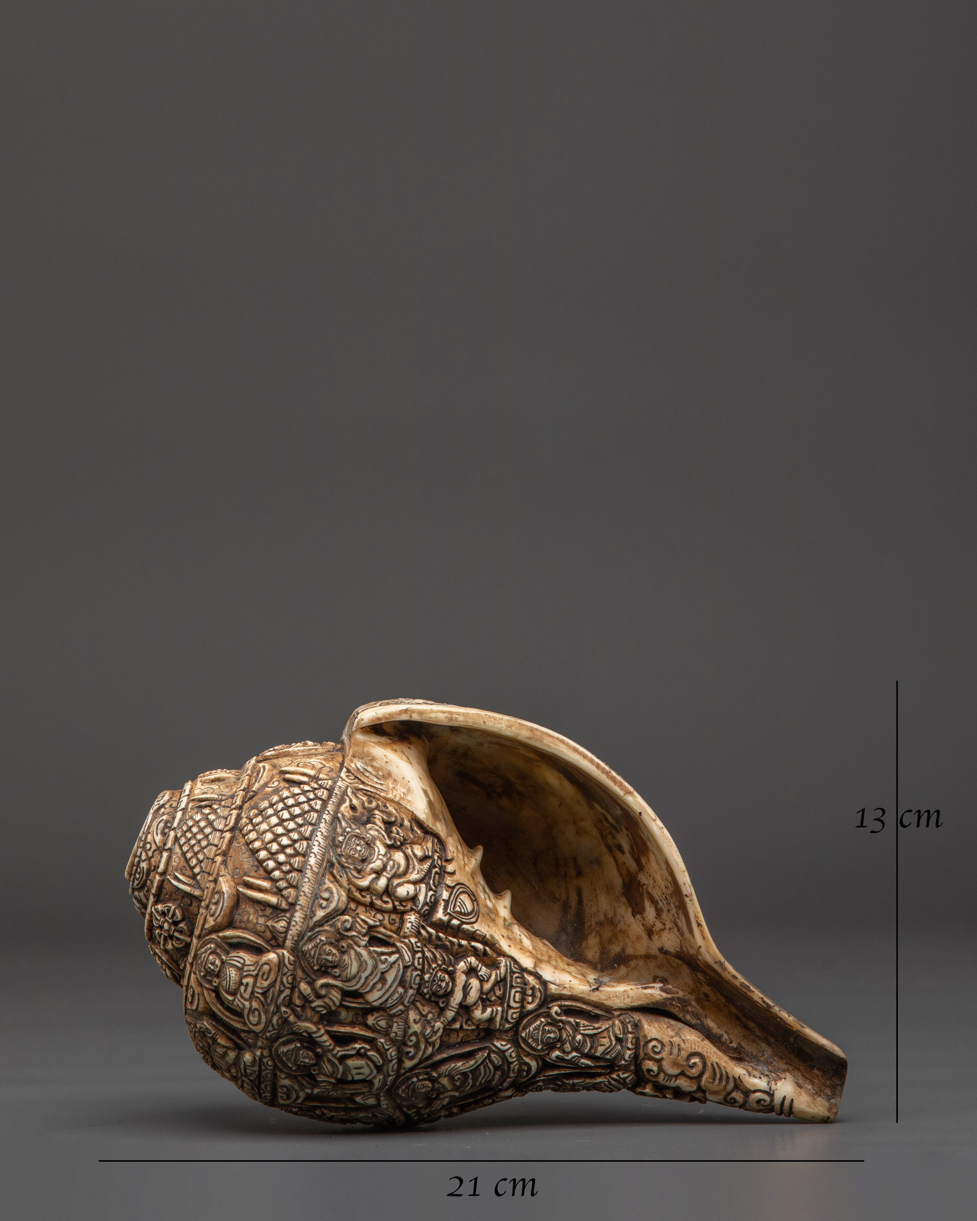 Carved Conch Shell with Buddhist Deity | Spiritual Buddhist Decor