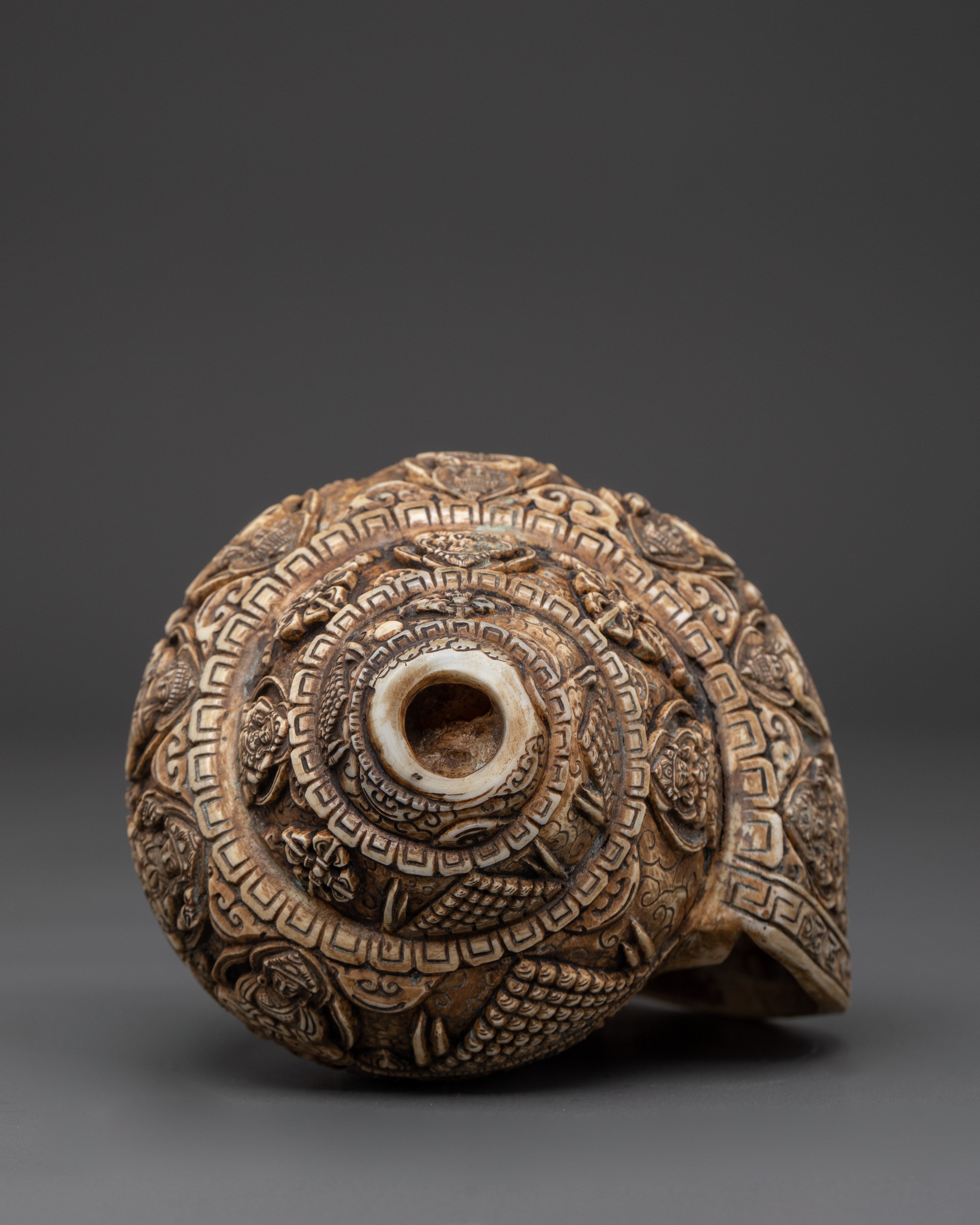 Carved Conch Shell with Buddhist Deity | Spiritual Buddhist Decor