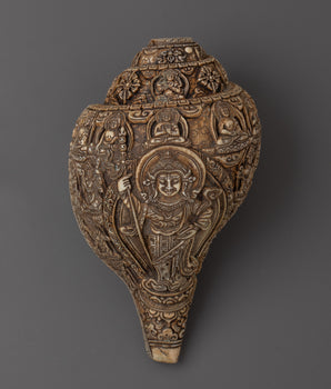 Carved Conch Shell with Buddhist Deity | Spiritual Buddhist Decor
