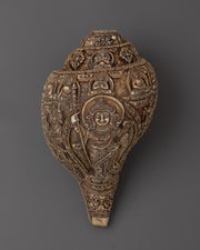 Carved Conch Shell with Buddhist Deity | Spiritual Buddhist Decor
