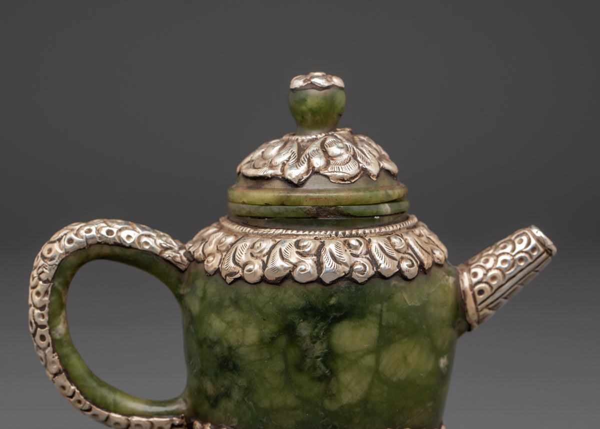Jade Tea Pot with Silver Plated | Tibetan Inspired Home Decor