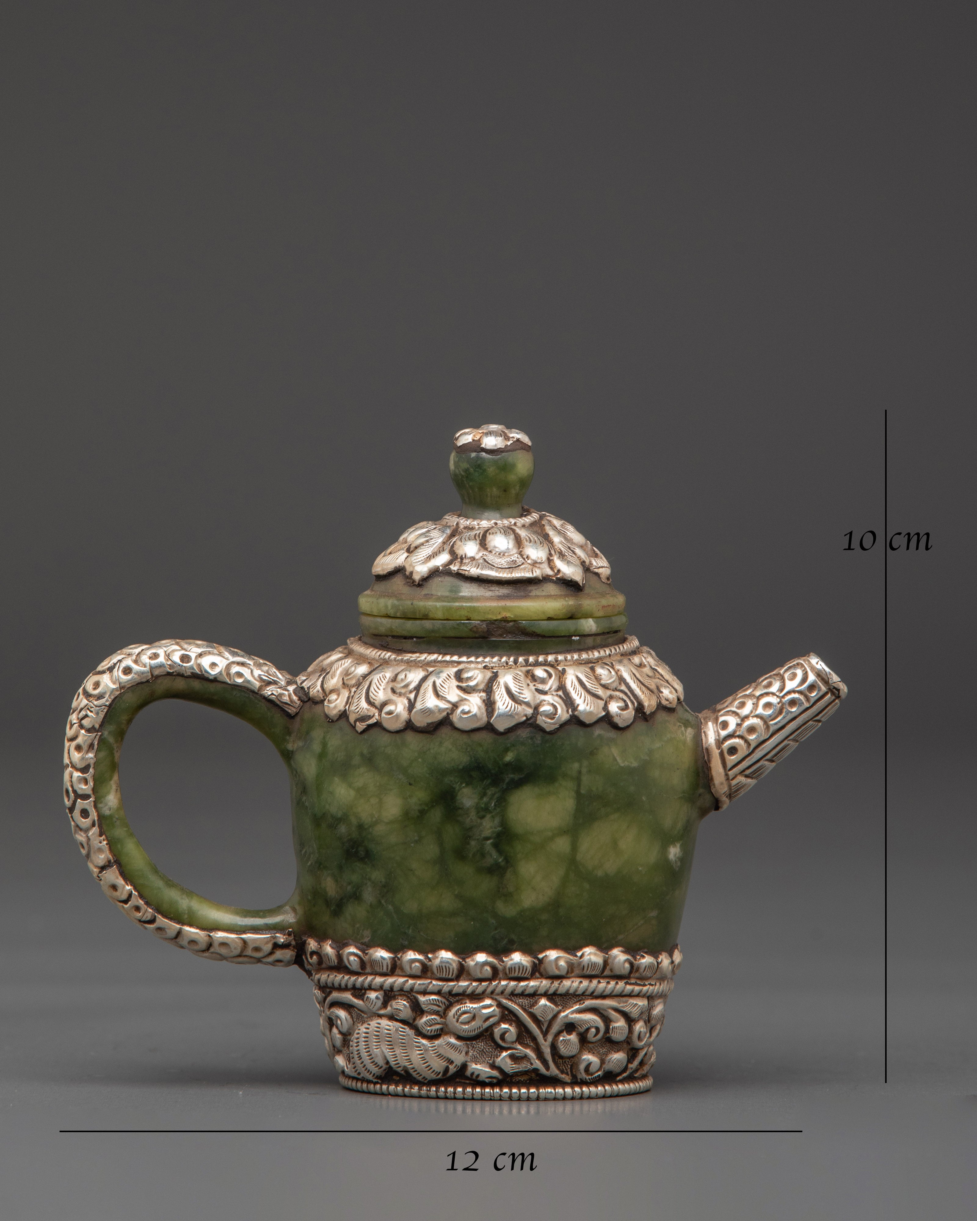 Jade Tea Pot with Silver Plated | Tibetan Inspired Home Decor