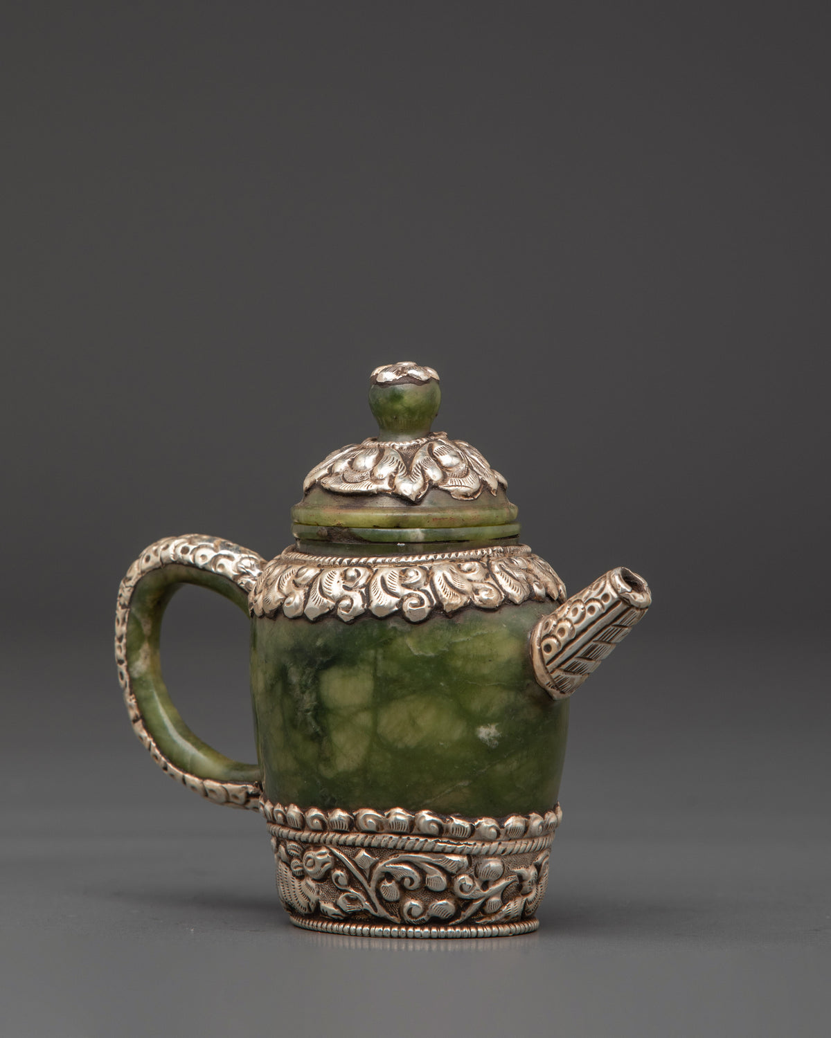 Jade Tea Pot with Silver Plated | Tibetan Inspired Home Decor