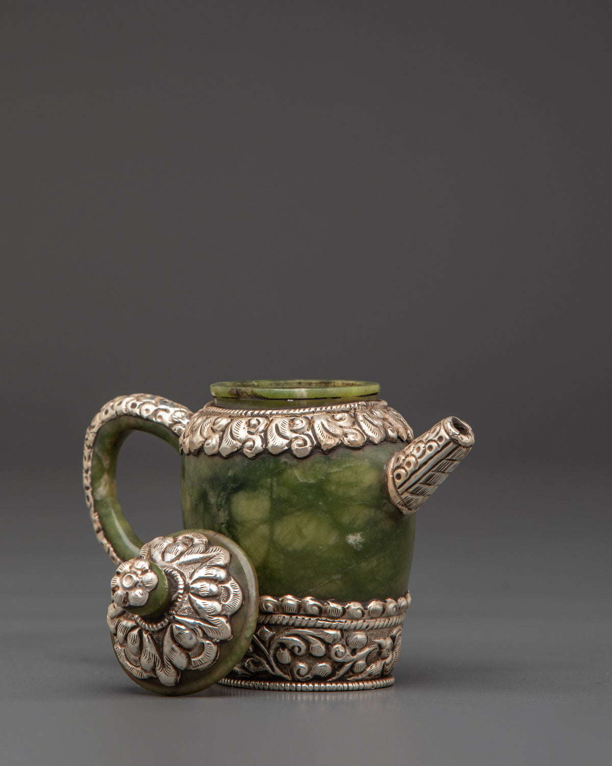 Jade Tea Pot with Silver Plated | Tibetan Inspired Home Decor