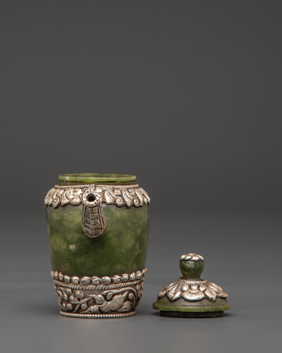 Jade Tea Pot with Silver Plated | Tibetan Inspired Home Decor