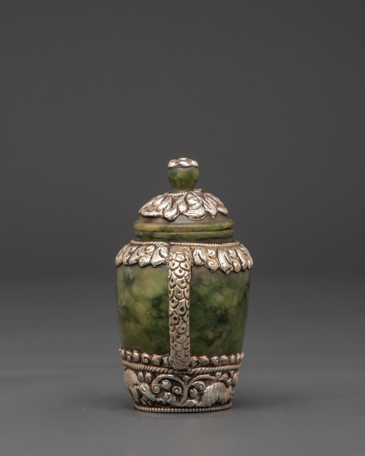 Jade Tea Pot with Silver Plated | Tibetan Inspired Home Decor