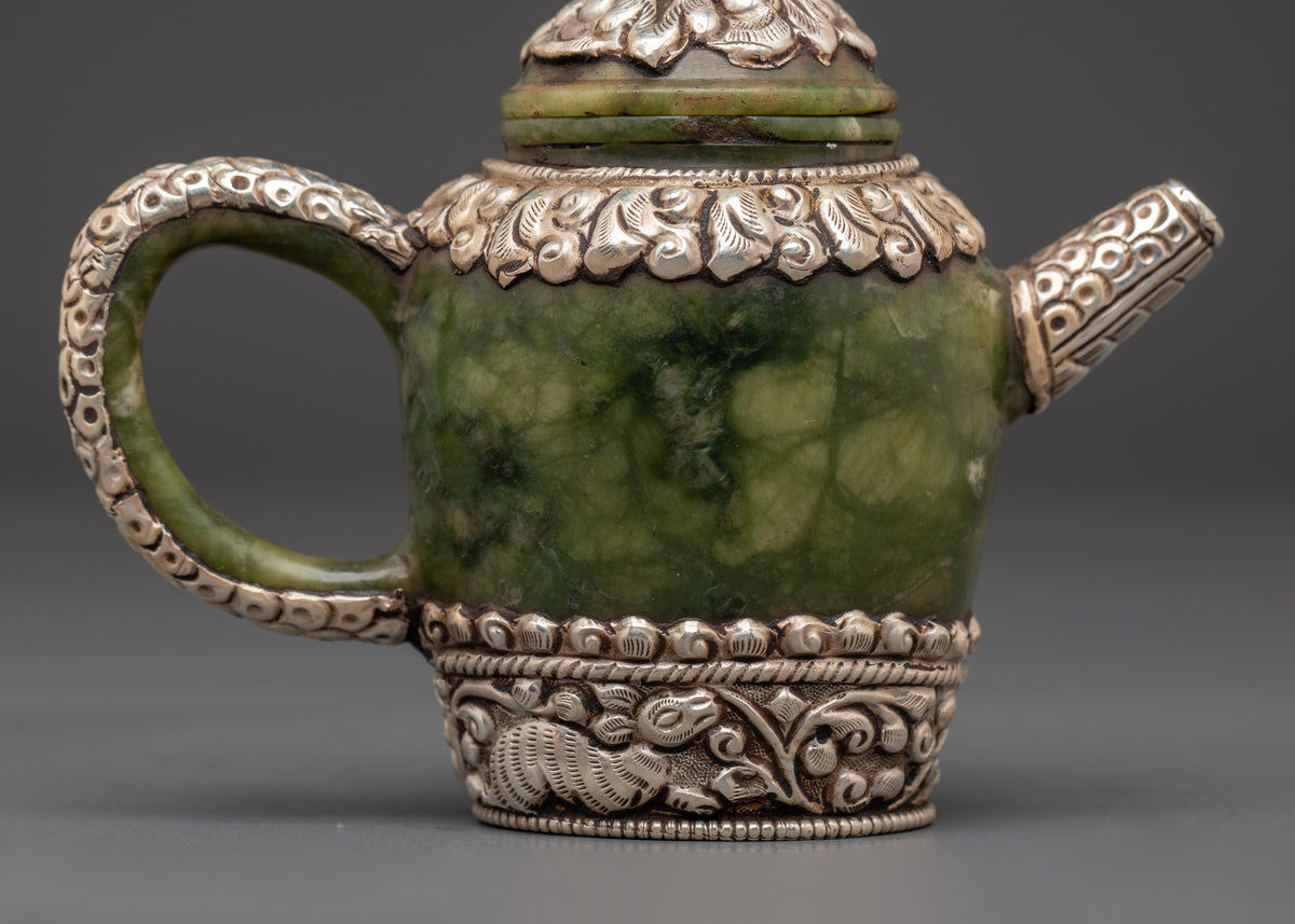 Jade Tea Pot with Silver Plated | Tibetan Inspired Home Decor