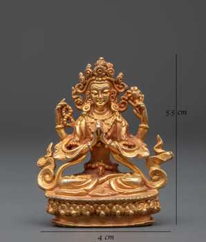 Gold Plated Chenrezig Statue | Tibetan Compassion Figurine