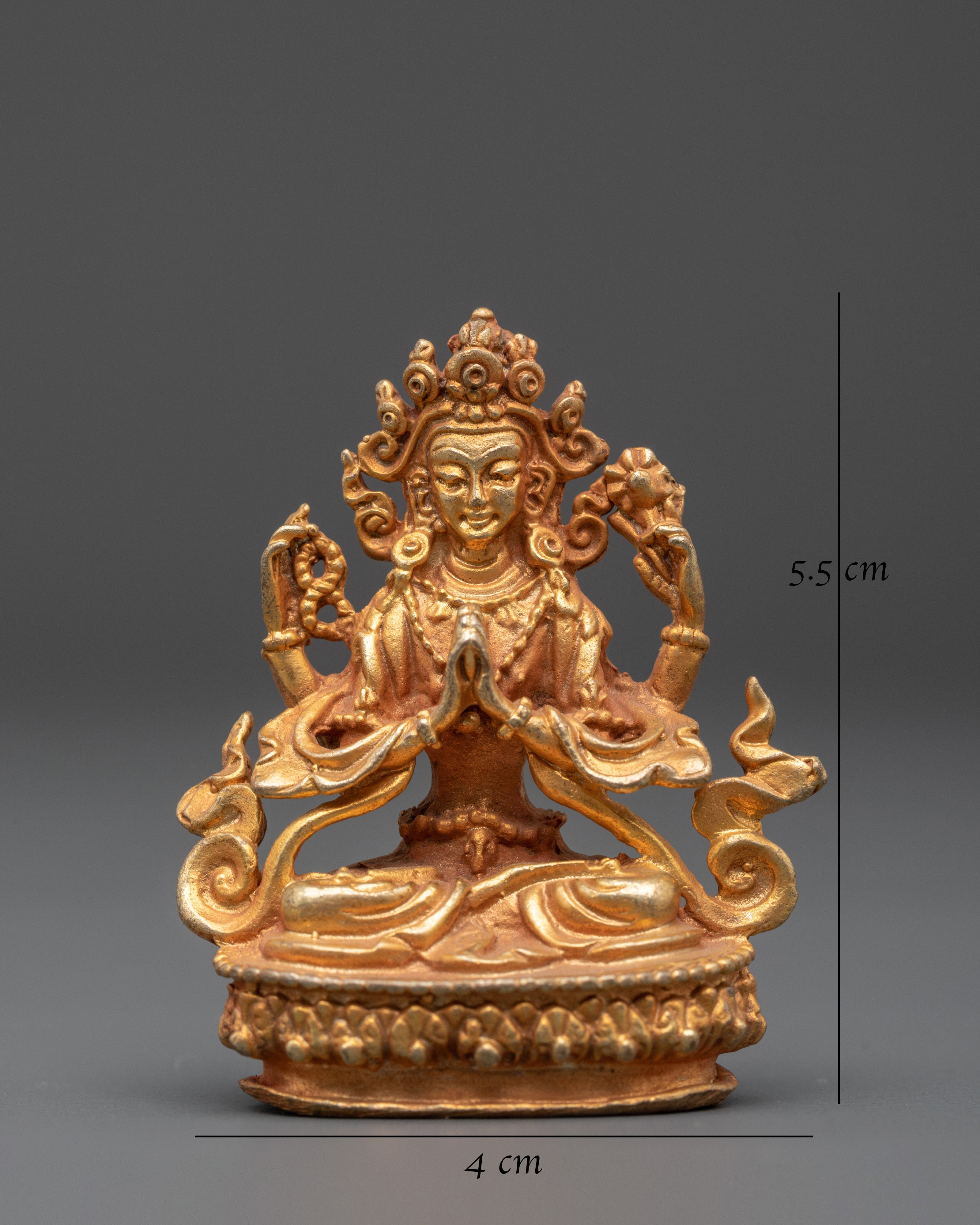 Gold Plated Chenrezig Statue | Tibetan Compassion Figurine