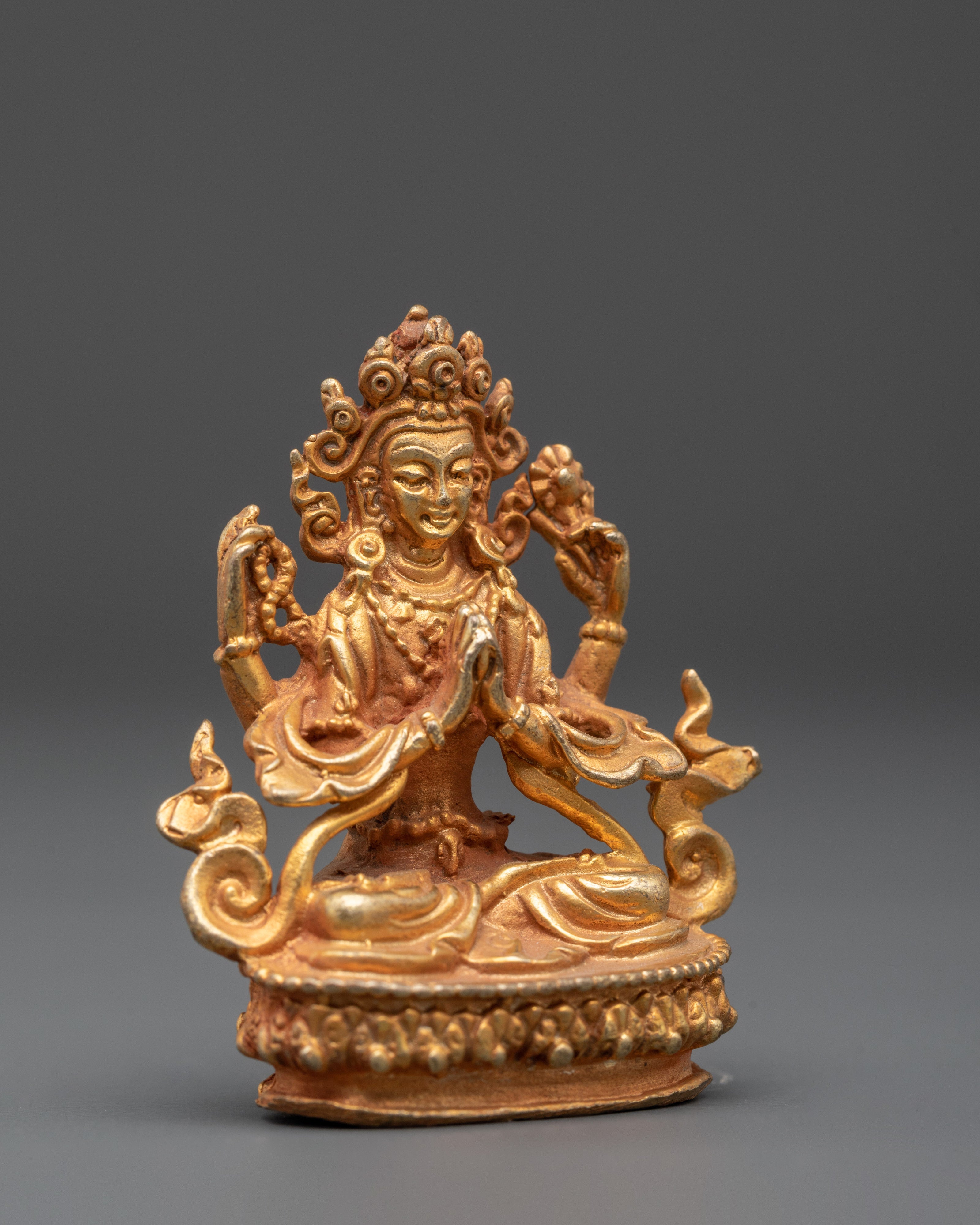 Gold Plated Chenrezig Statue | Tibetan Compassion Figurine