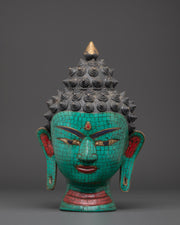 Turquoise Buddha Head Statue | Coral and Turquoise Inlaid