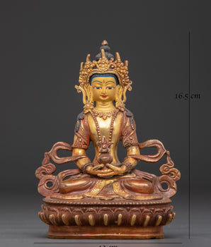 Gold Plated Buddha Amitayus Sculpture | Symbol of Vitality and Longevity