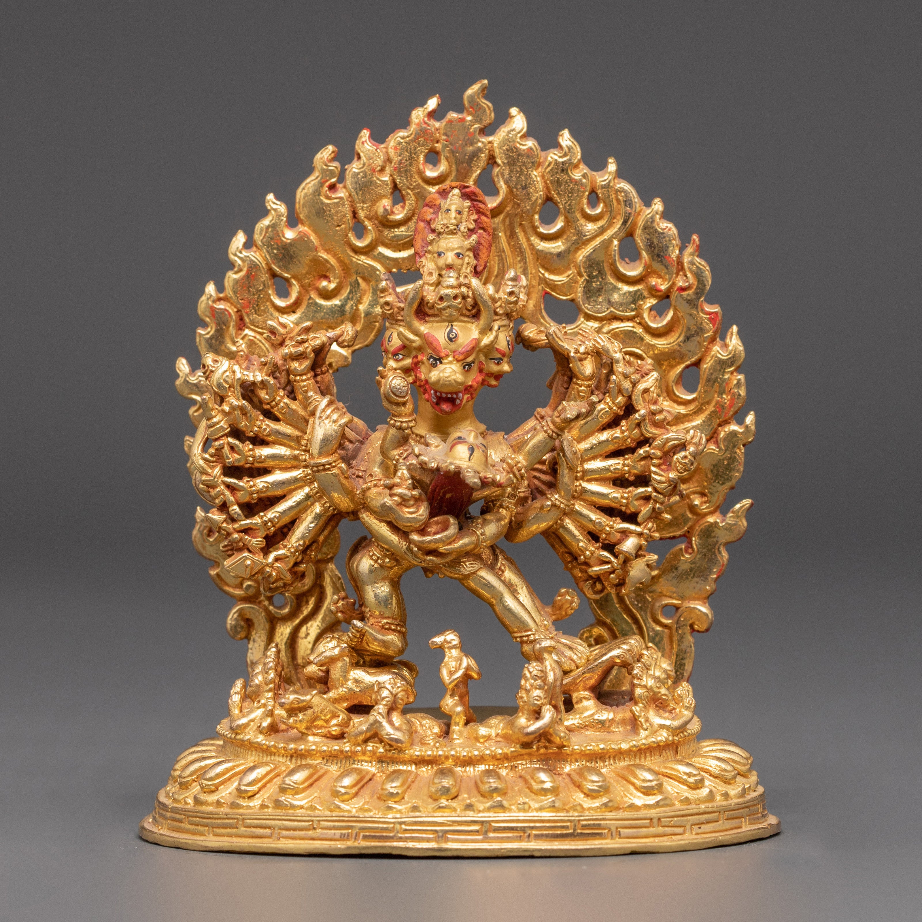 Yamantaka Gold Plated Statue | Tibetan Buddhist Deity Sculpture