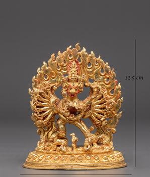 Yamantaka Gold Plated Statue | Tibetan Buddhist Deity Sculpture