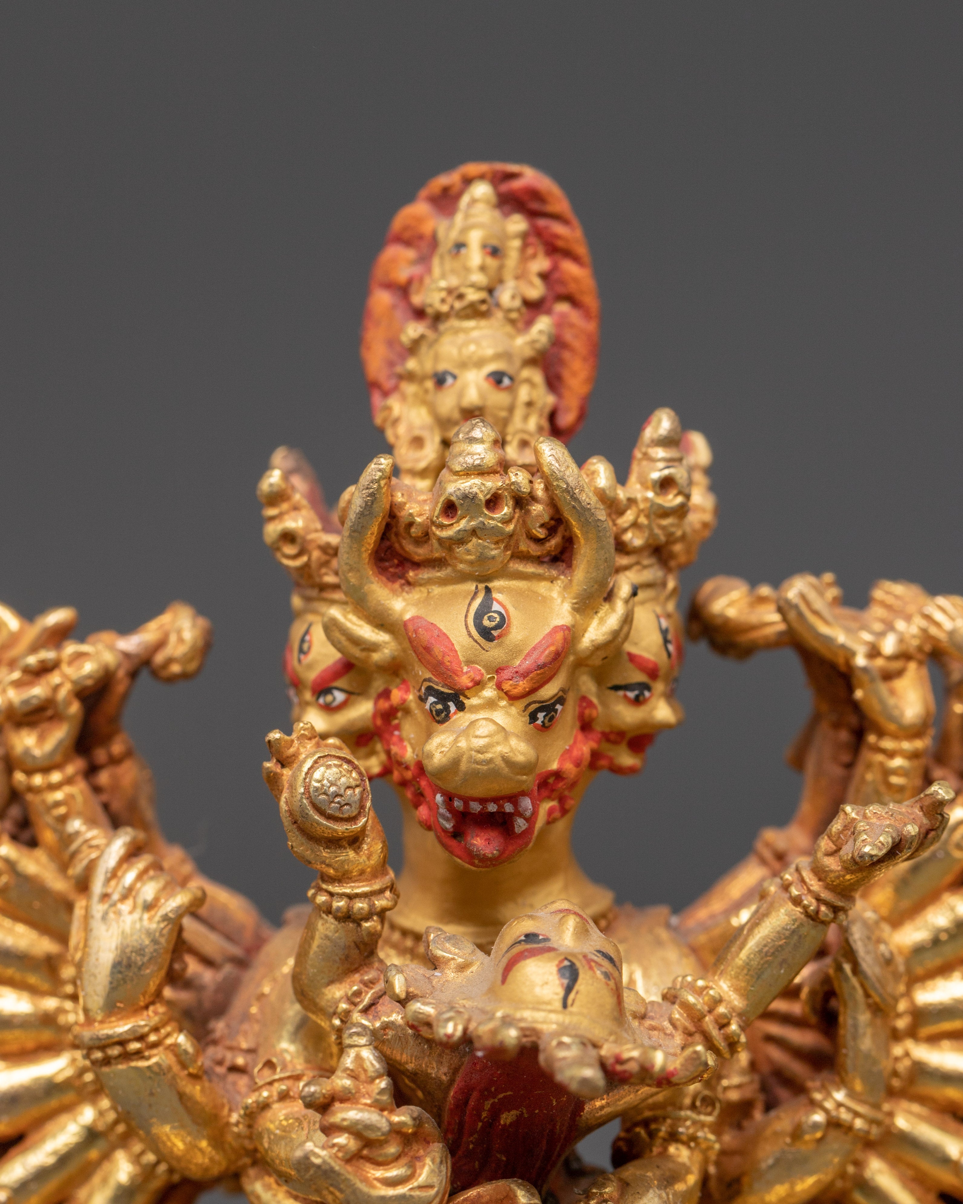 Yamantaka Gold Plated Statue | Tibetan Buddhist Deity Sculpture
