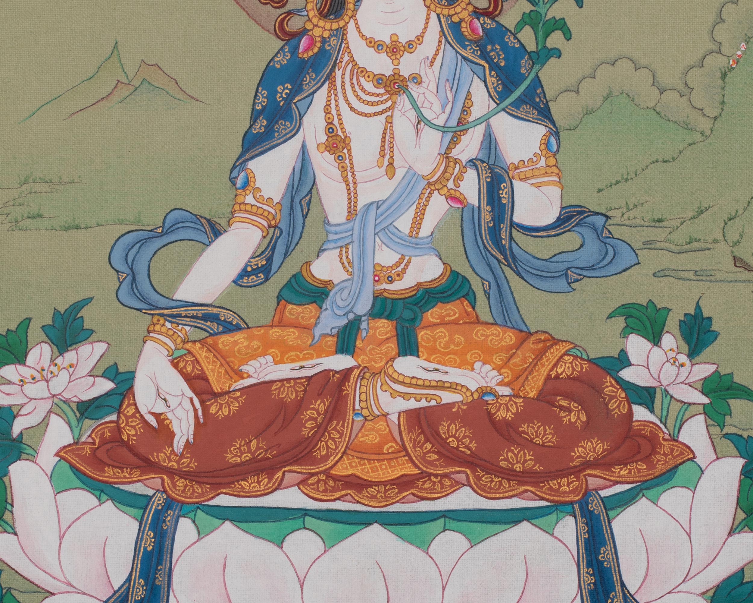 White Tara Compassion Symbol Thangka | Seven Eyed Deity | Himalayan Artwork